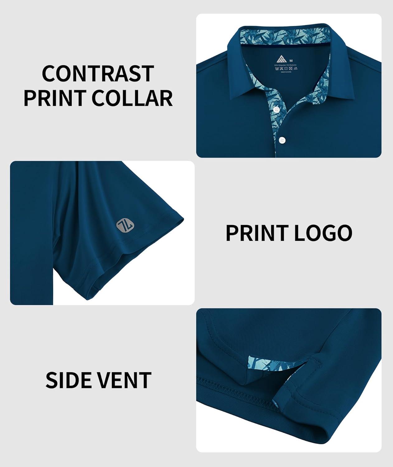 imageZITY Mens Golf Shirt Short Sleeve Moisture Wicking Polo Shirts for Men Performance Casual Stretchy Collared Polo ShirtPrussian Blue