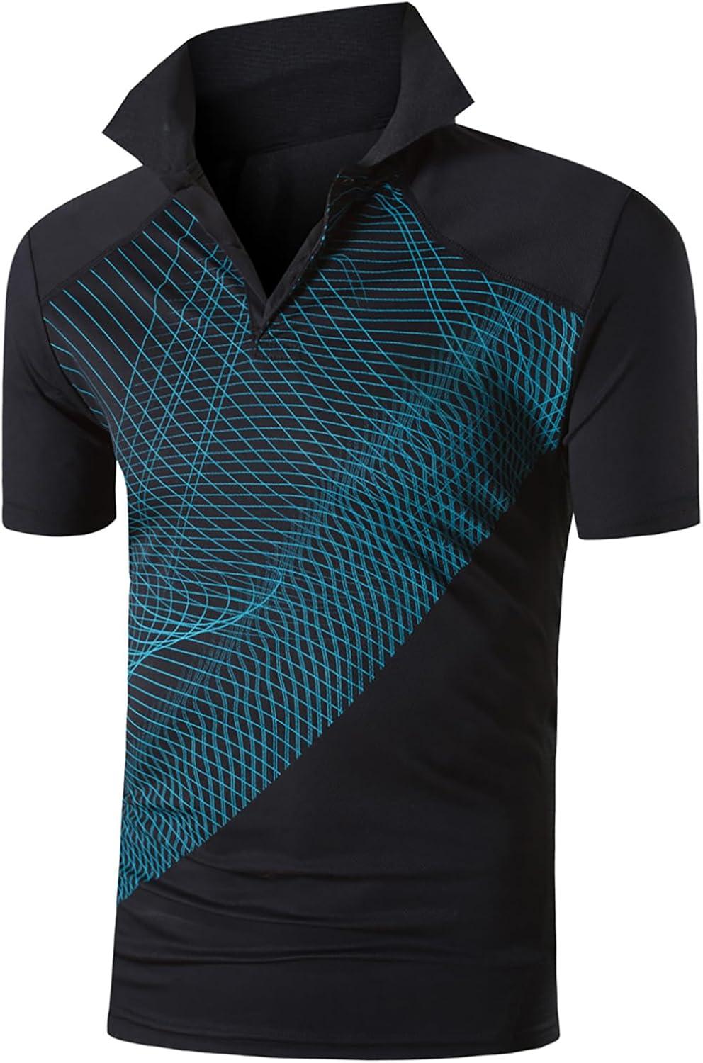 imageZITY Mens Golf Shirt Short Sleeve Performance Athletic Sport Moisture Wicking Tennis Print Tee Collared Polo Shirts for MenBlack