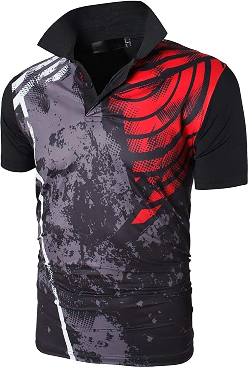imageZITY Mens Golf Shirt Short Sleeve Performance Athletic Sport Moisture Wicking Tennis Print Tee Collared Polo Shirts for MenBlack Red