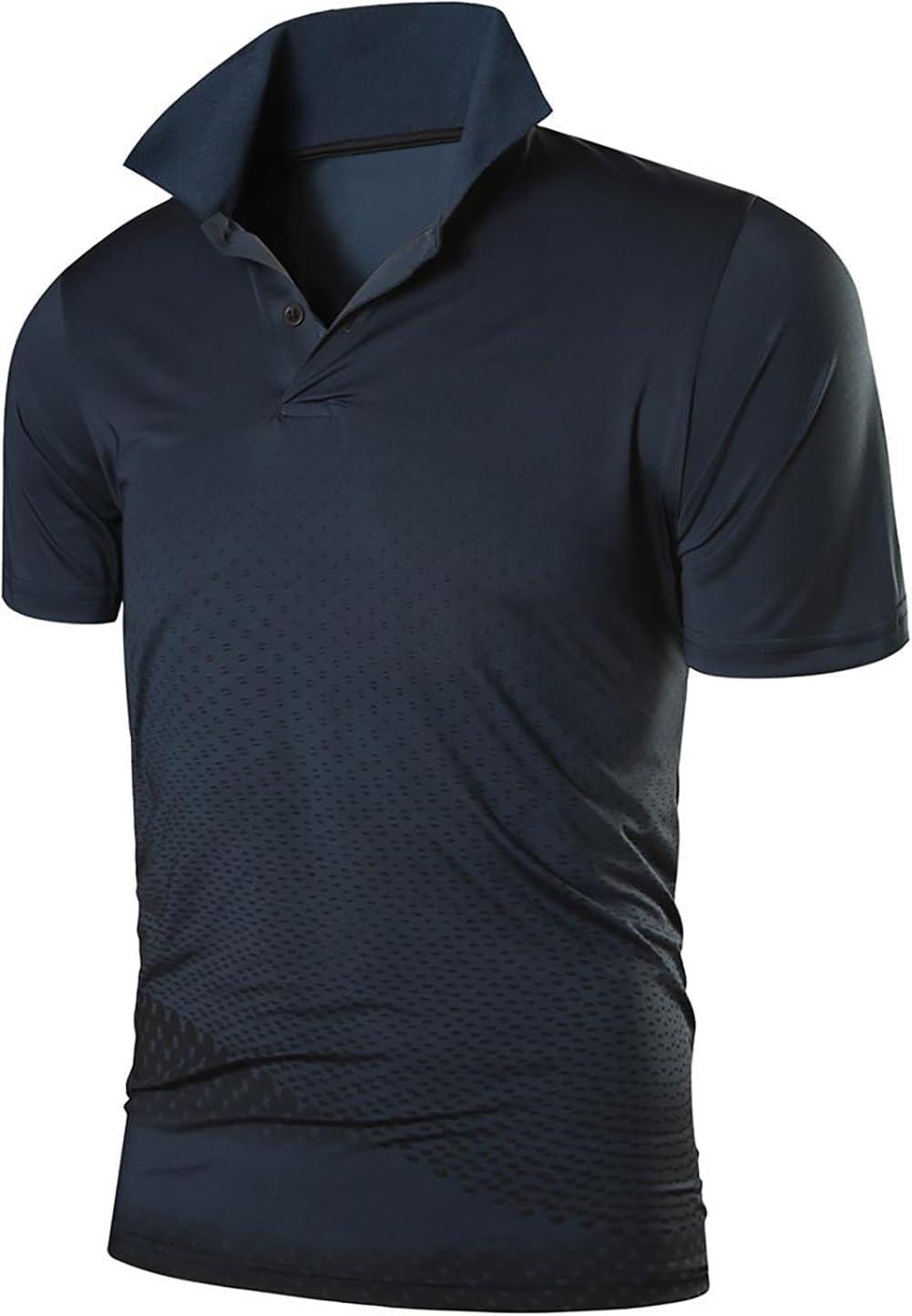 imageZITY Mens Golf Shirt Short Sleeve Performance Athletic Sport Moisture Wicking Tennis Print Tee Collared Polo Shirts for MenDot Black