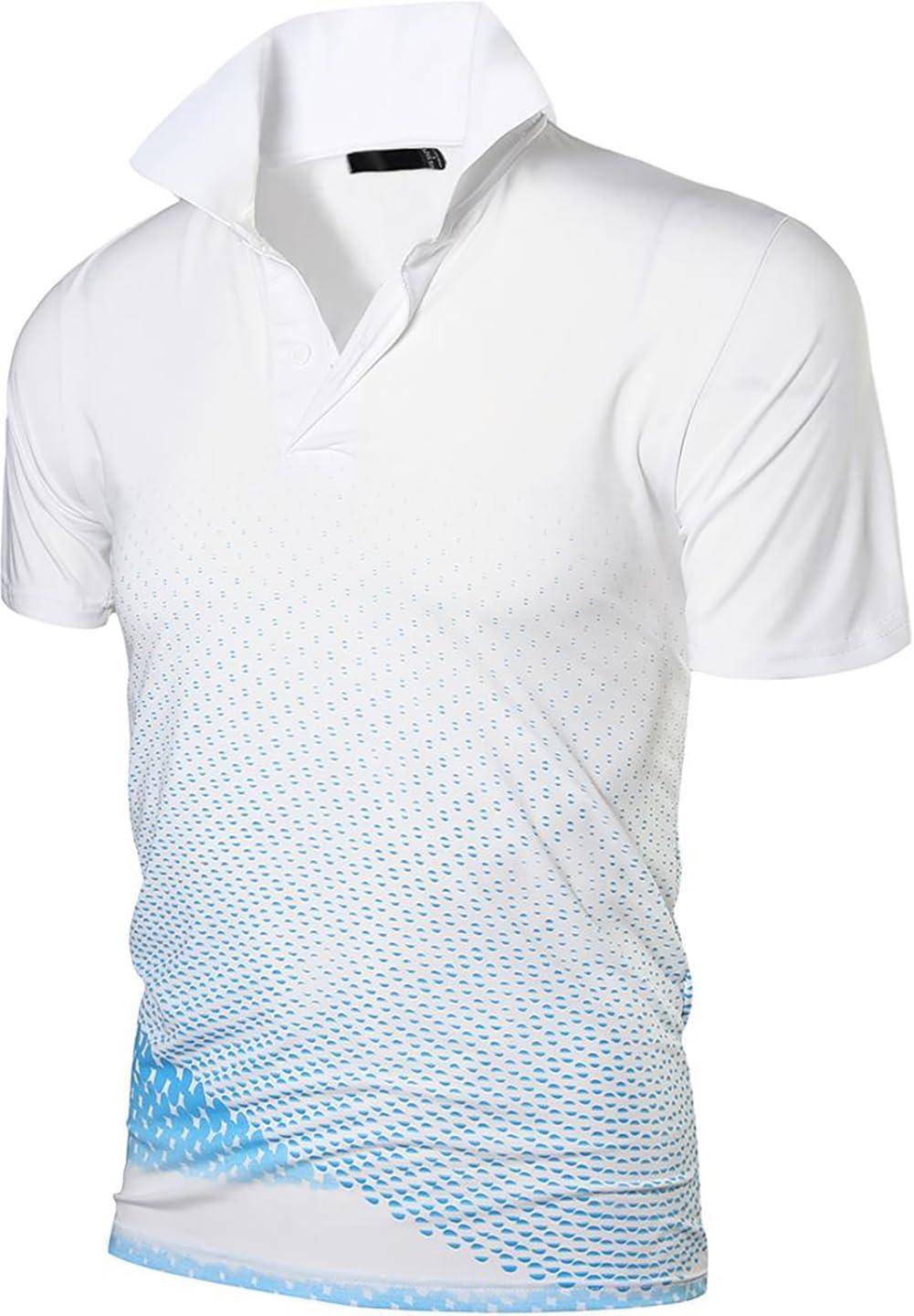 imageZITY Mens Golf Shirt Short Sleeve Performance Athletic Sport Moisture Wicking Tennis Print Tee Collared Polo Shirts for MenDot Blue