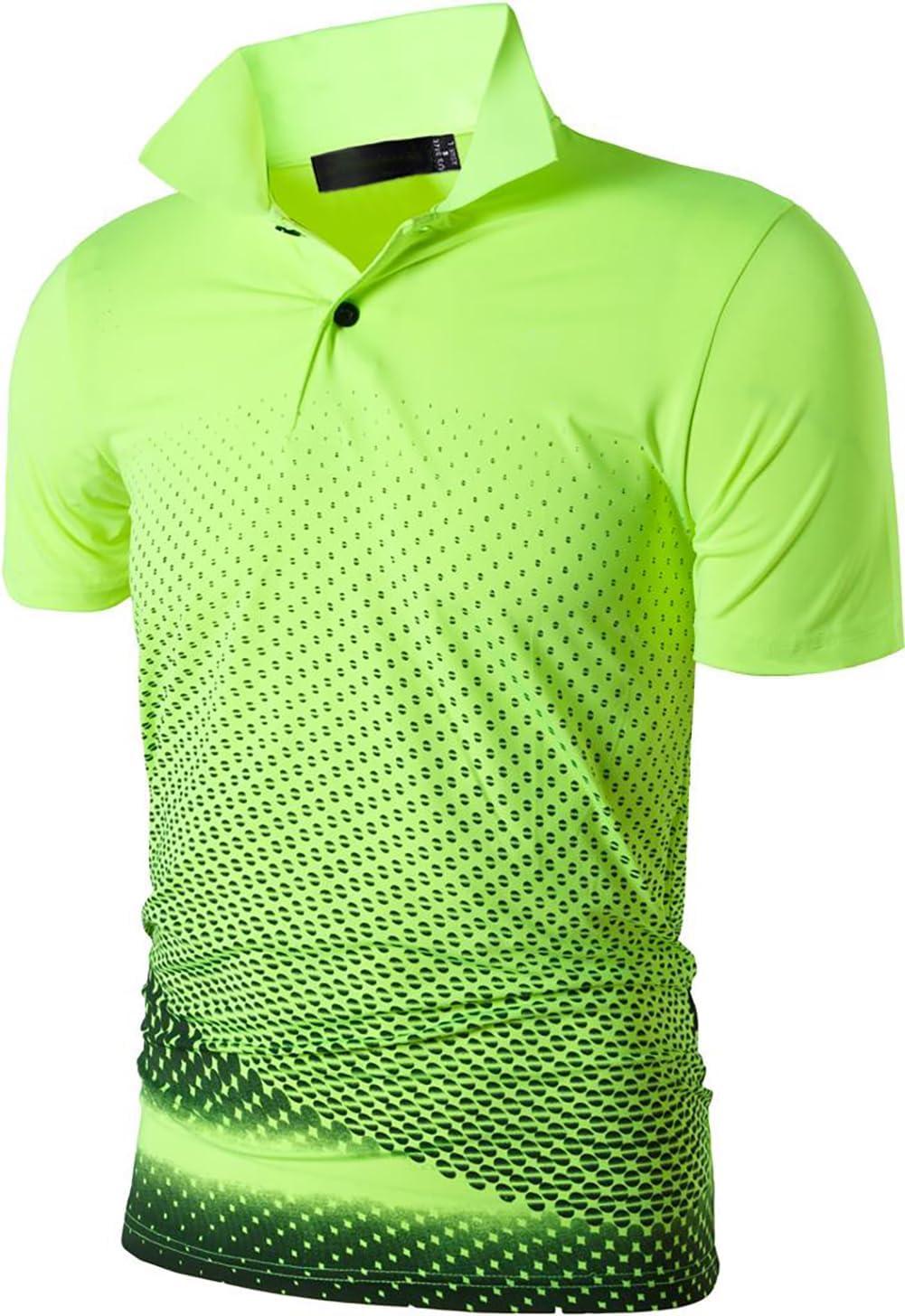 imageZITY Mens Golf Shirt Short Sleeve Performance Athletic Sport Moisture Wicking Tennis Print Tee Collared Polo Shirts for MenDot Green
