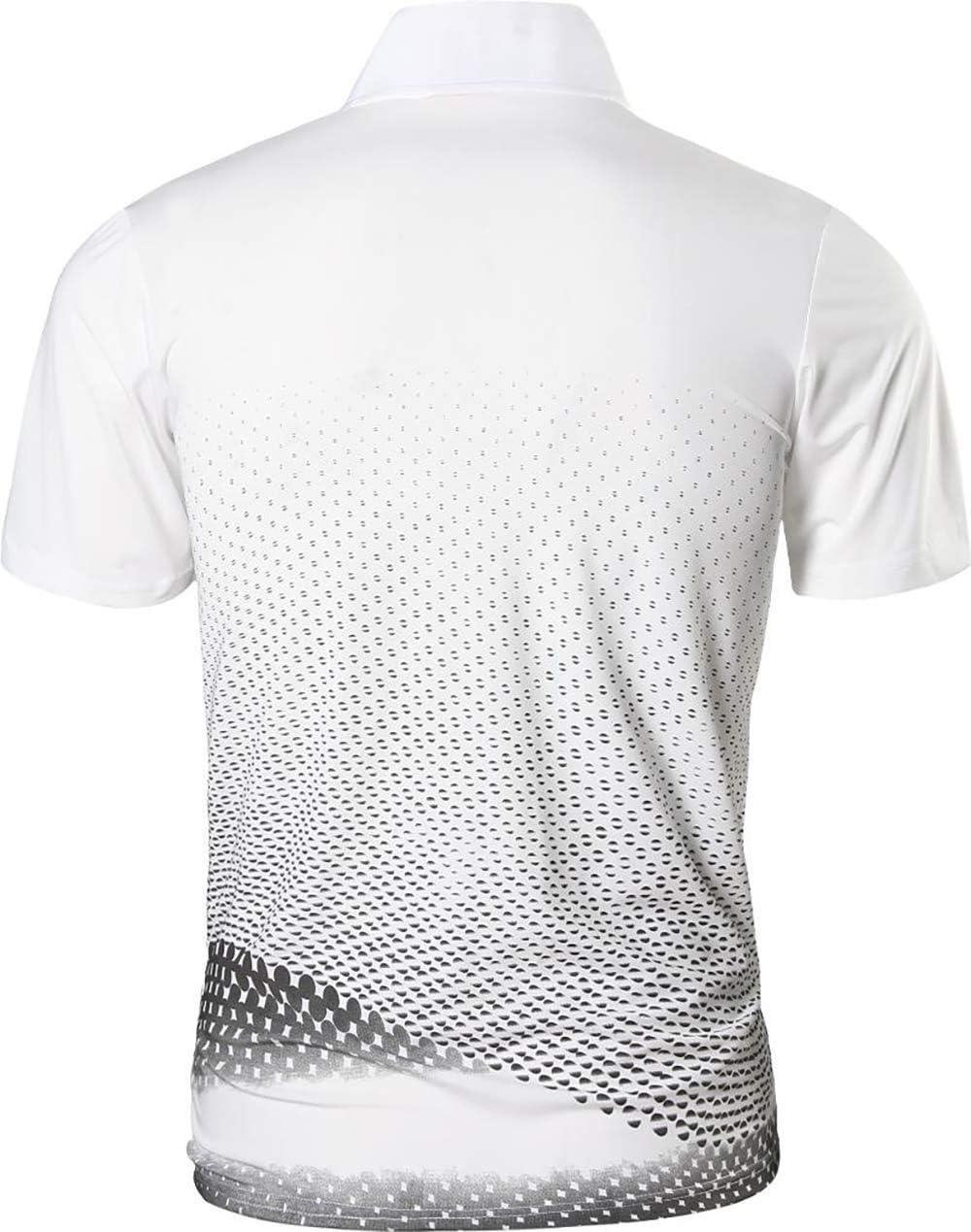 imageZITY Mens Golf Shirt Short Sleeve Performance Athletic Sport Moisture Wicking Tennis Print Tee Collared Polo Shirts for MenDot White