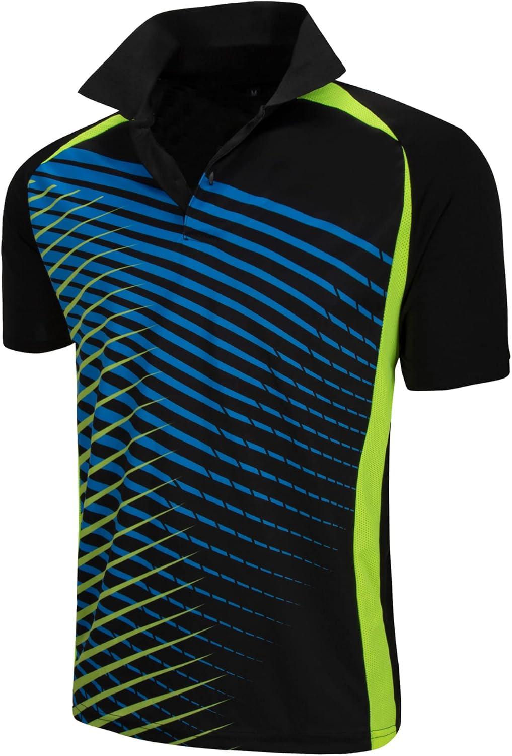 imageZITY Mens Golf Shirt Short Sleeve Performance Athletic Sport Moisture Wicking Tennis Print Tee Collared Polo Shirts for MenLine Black