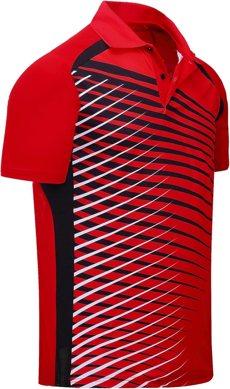 imageZITY Mens Golf Shirt Short Sleeve Performance Athletic Sport Moisture Wicking Tennis Print Tee Collared Polo Shirts for MenLine Red