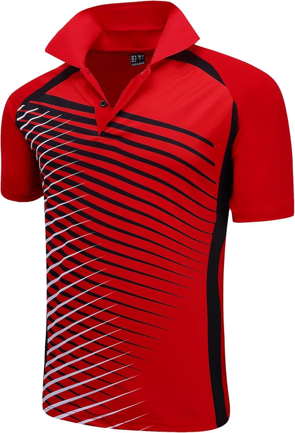 imageZITY Mens Golf Shirt Short Sleeve Performance Athletic Sport Moisture Wicking Tennis Print Tee Collared Polo Shirts for MenLine Red