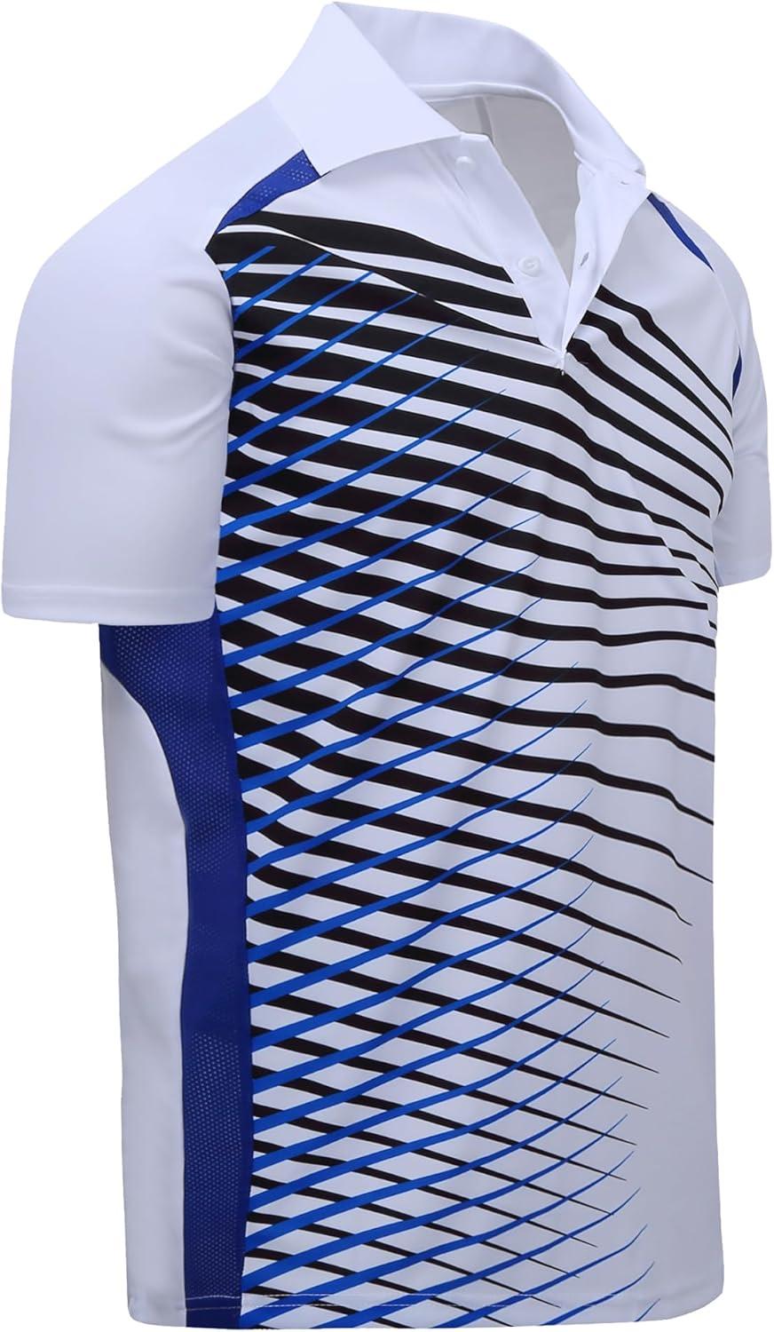 imageZITY Mens Golf Shirt Short Sleeve Performance Athletic Sport Moisture Wicking Tennis Print Tee Collared Polo Shirts for MenLine White