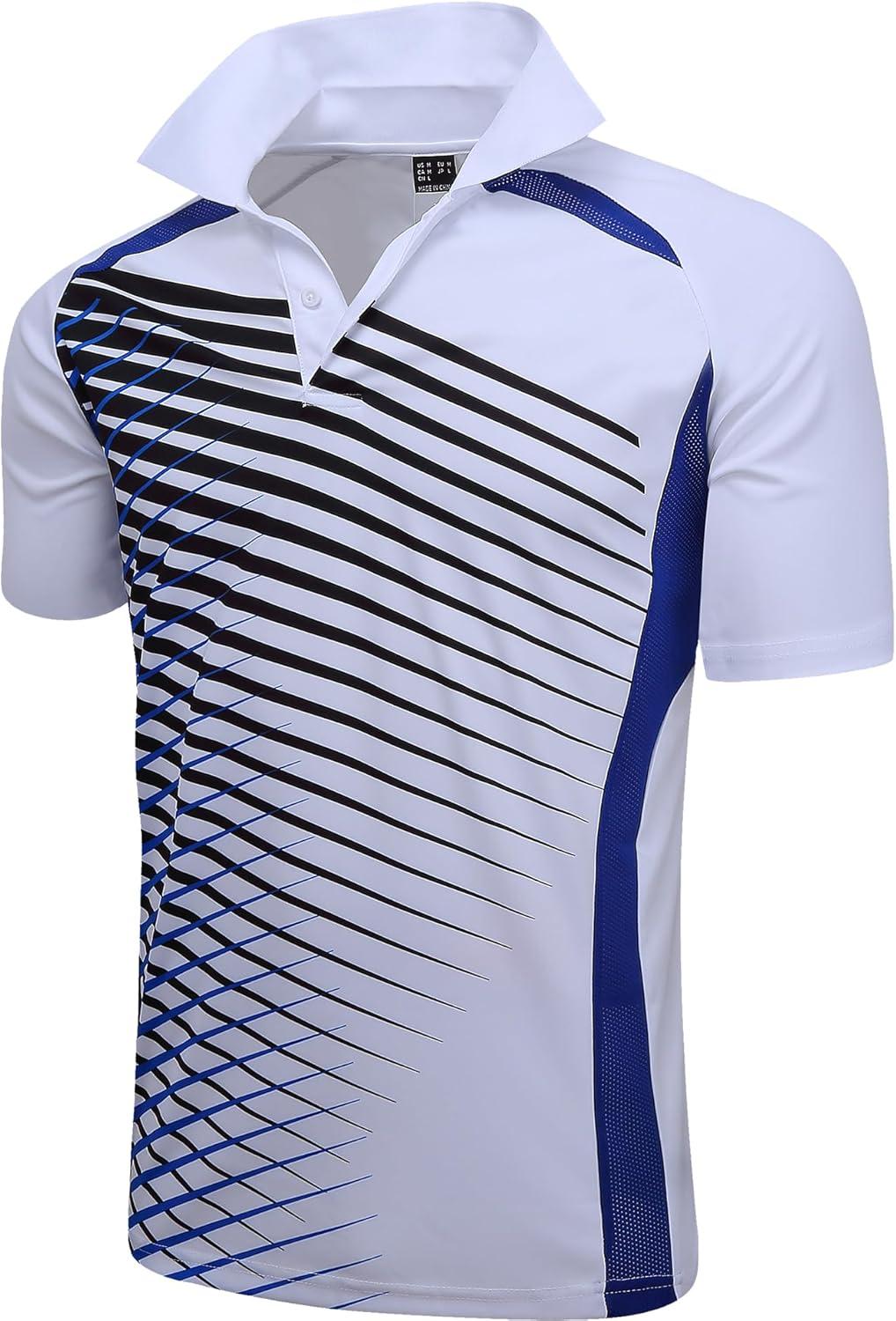 imageZITY Mens Golf Shirt Short Sleeve Performance Athletic Sport Moisture Wicking Tennis Print Tee Collared Polo Shirts for MenLine White