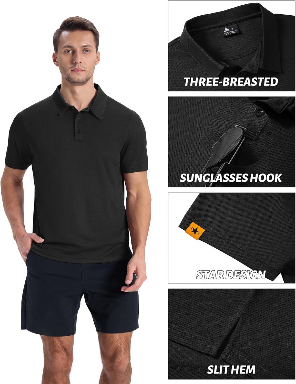 imageZITY Mens Golf Shirts Short Sleeve Collared Polo Shirts for Men Moisture Wicking Solid Tennis ShirtBlack