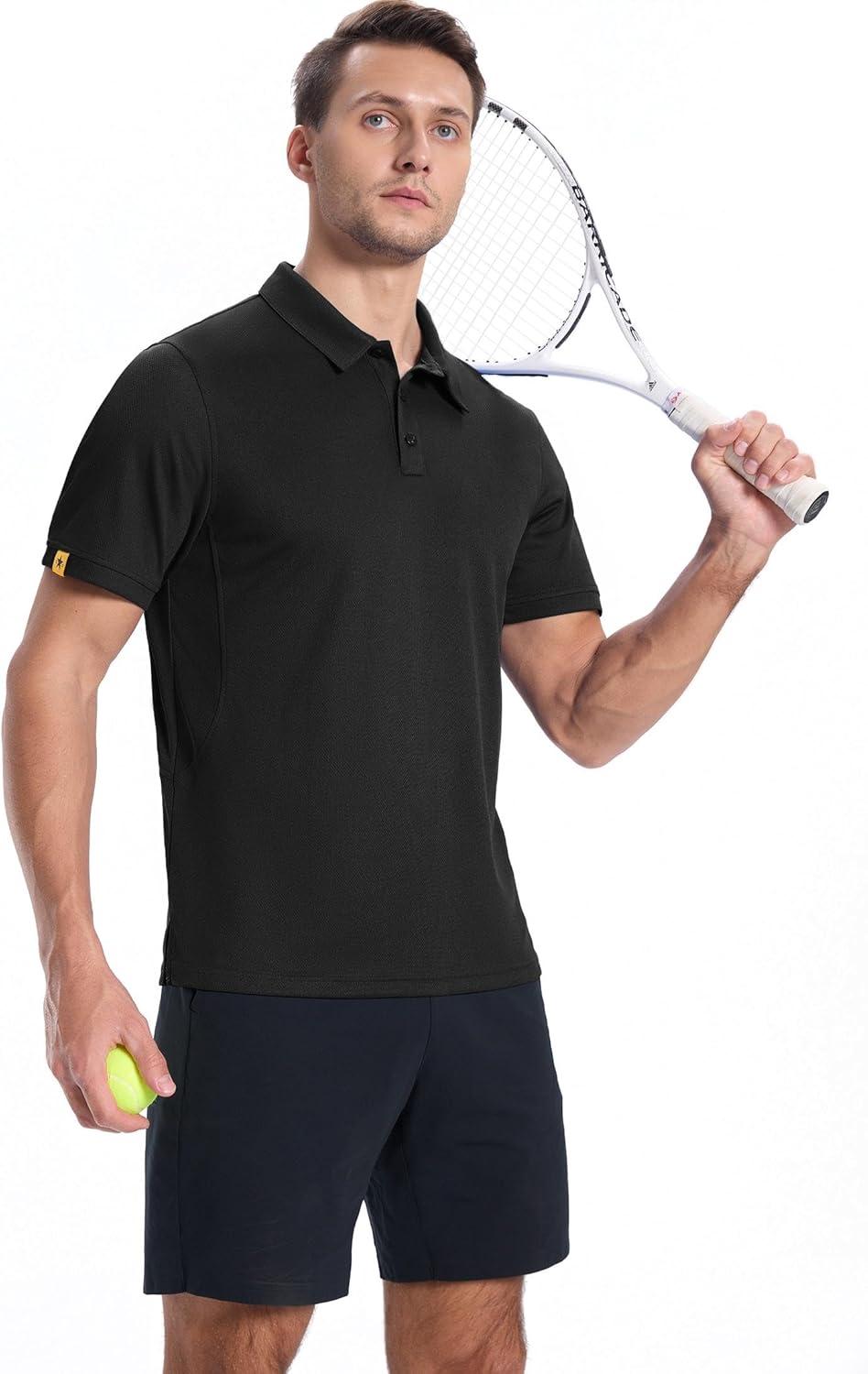 imageZITY Mens Golf Shirts Short Sleeve Collared Polo Shirts for Men Moisture Wicking Solid Tennis ShirtBlack