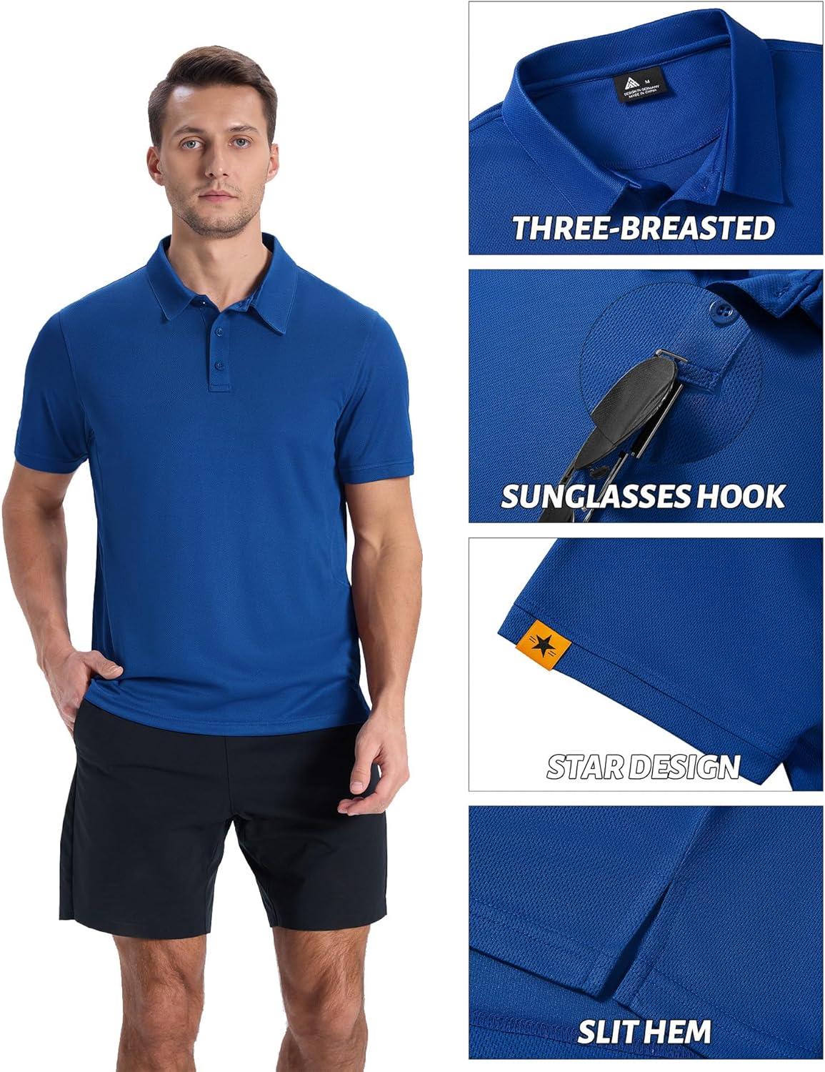 imageZITY Mens Golf Shirts Short Sleeve Collared Polo Shirts for Men Moisture Wicking Solid Tennis ShirtBlue