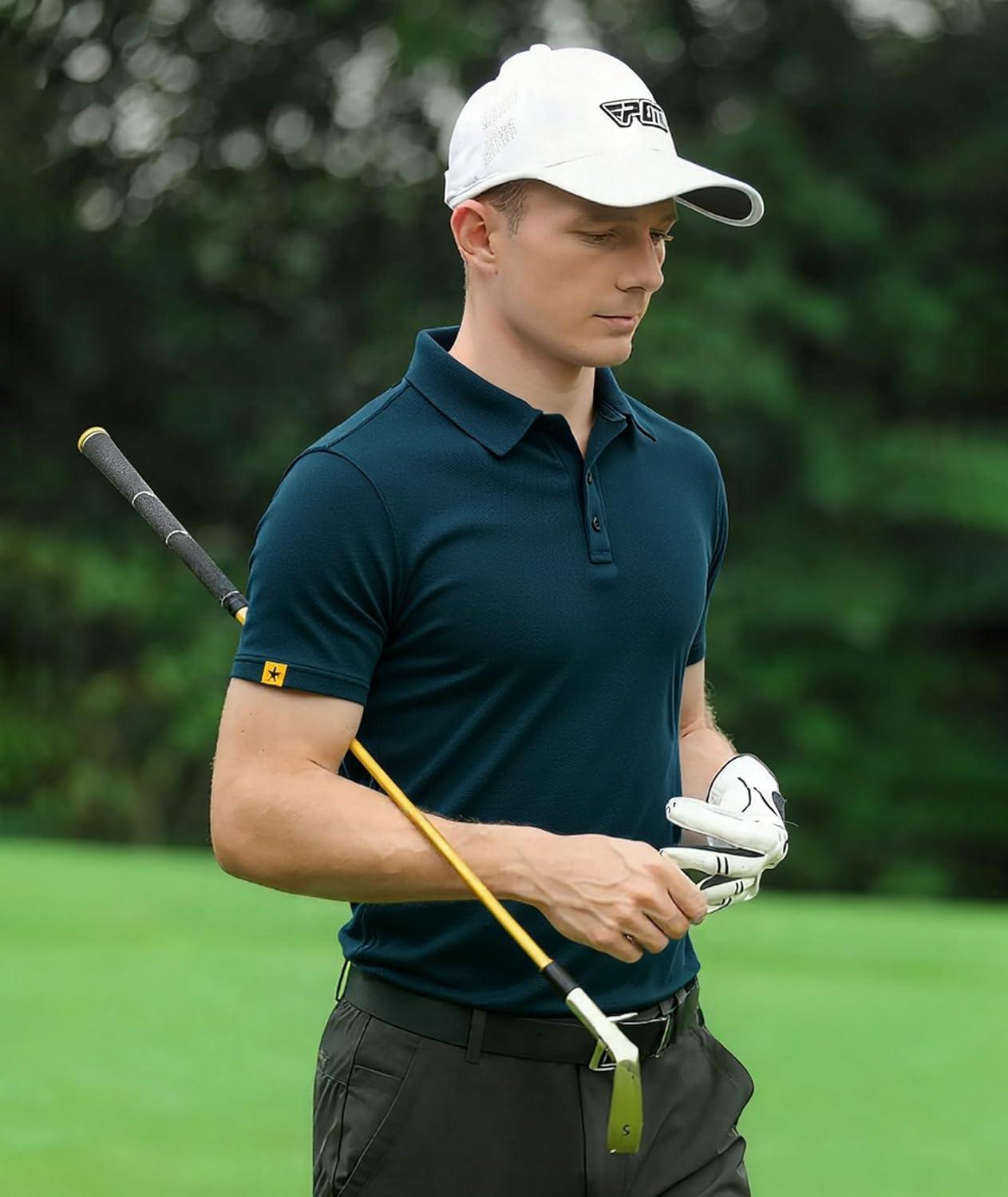 imageZITY Mens Golf Shirts Short Sleeve Collared Polo Shirts for Men Moisture Wicking Solid Tennis ShirtDark Teal Blue
