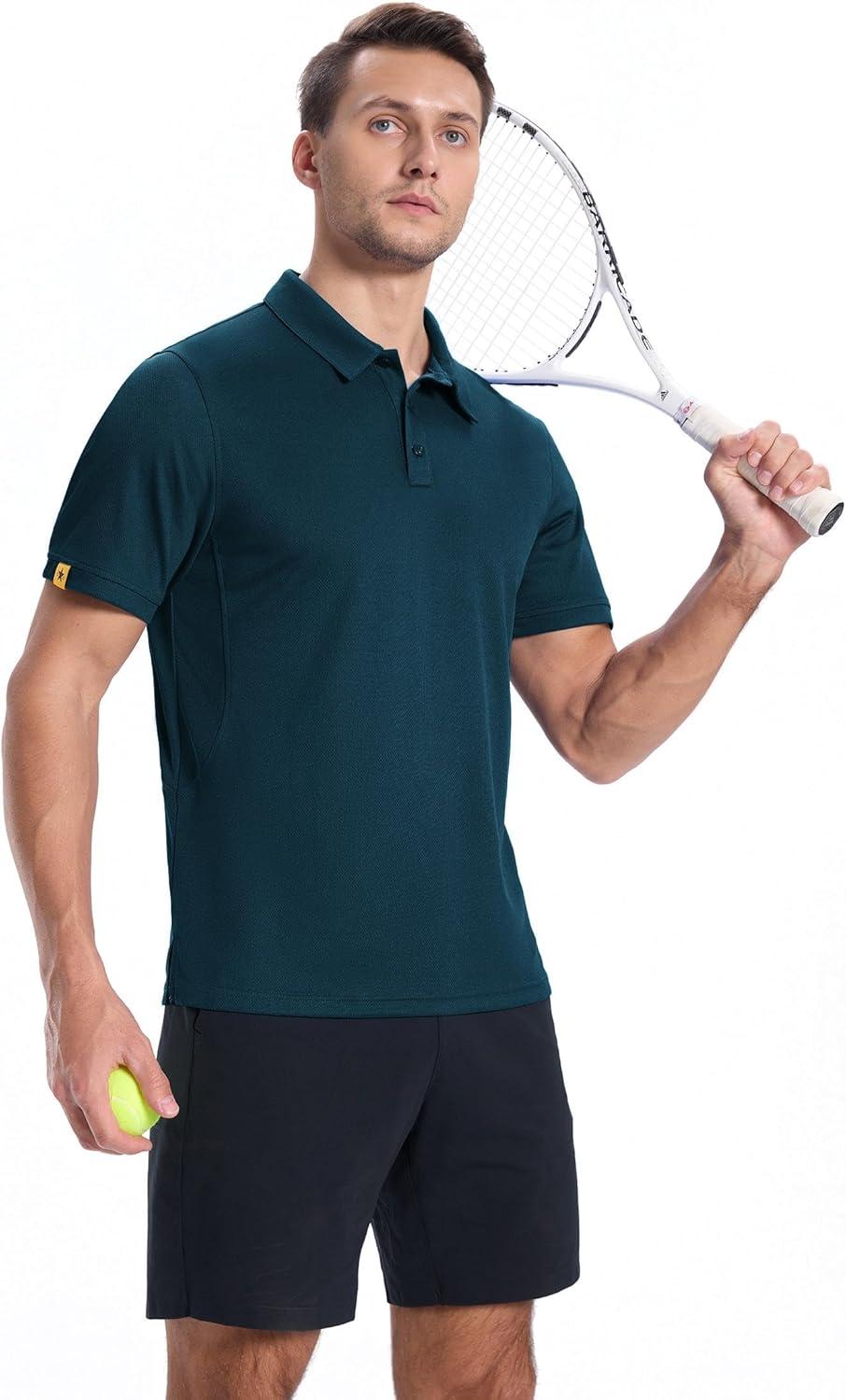 imageZITY Mens Golf Shirts Short Sleeve Collared Polo Shirts for Men Moisture Wicking Solid Tennis ShirtDark Teal Blue