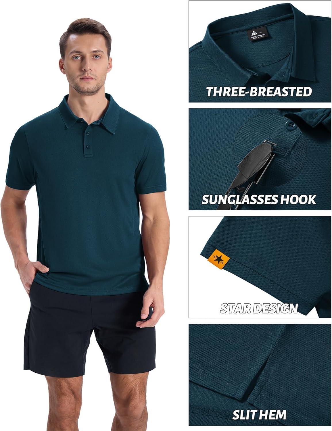 imageZITY Mens Golf Shirts Short Sleeve Collared Polo Shirts for Men Moisture Wicking Solid Tennis ShirtDark Teal Blue