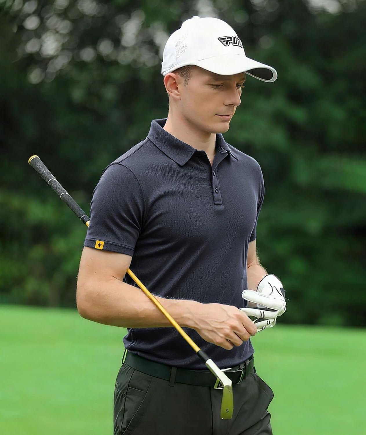 imageZITY Mens Golf Shirts Short Sleeve Collared Polo Shirts for Men Moisture Wicking Solid Tennis ShirtGrey