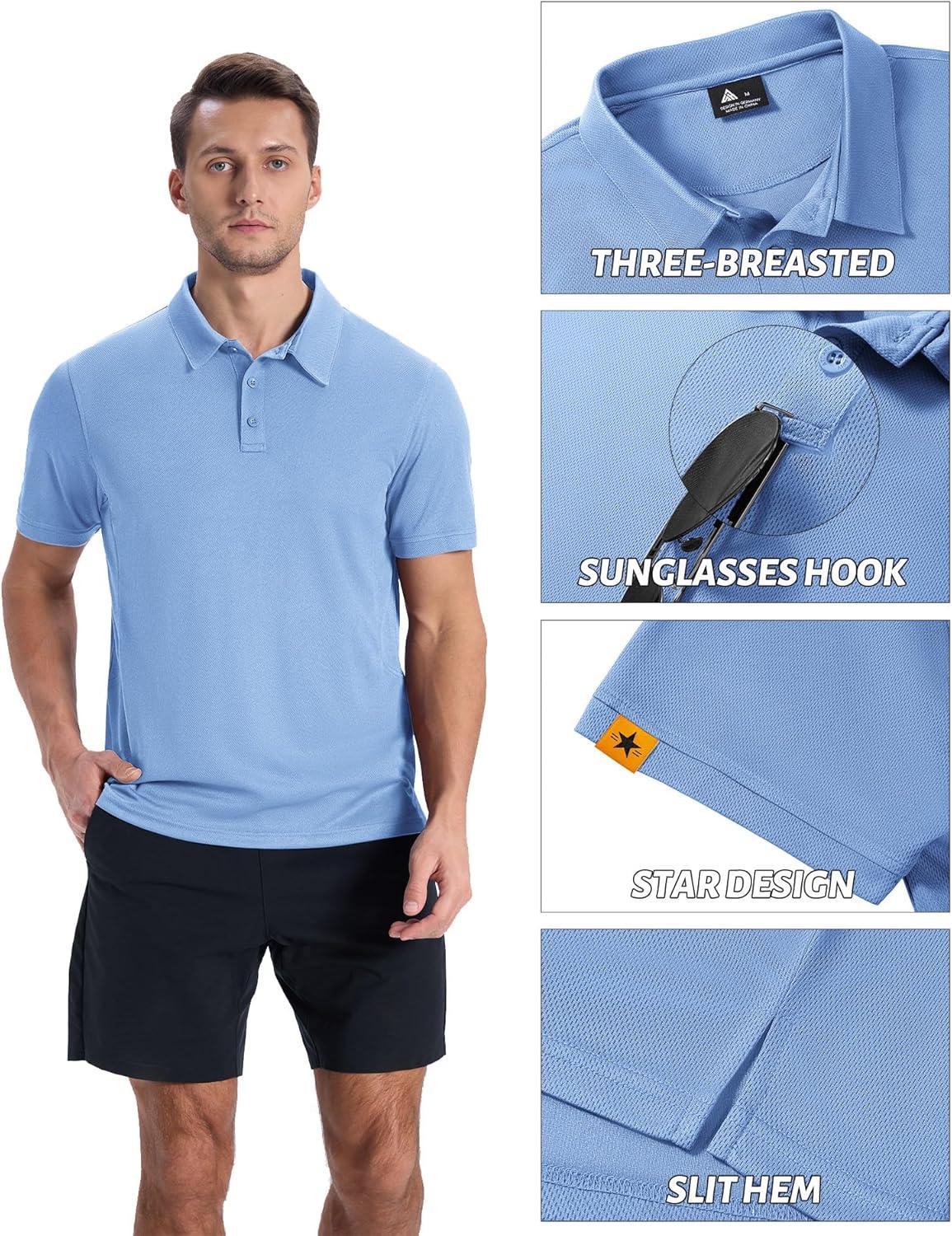 imageZITY Mens Golf Shirts Short Sleeve Collared Polo Shirts for Men Moisture Wicking Solid Tennis ShirtLight Blue