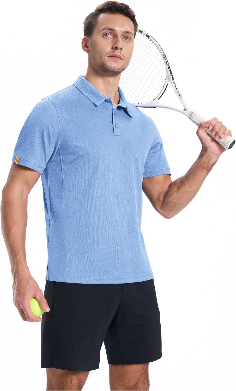 imageZITY Mens Golf Shirts Short Sleeve Collared Polo Shirts for Men Moisture Wicking Solid Tennis ShirtLight Blue