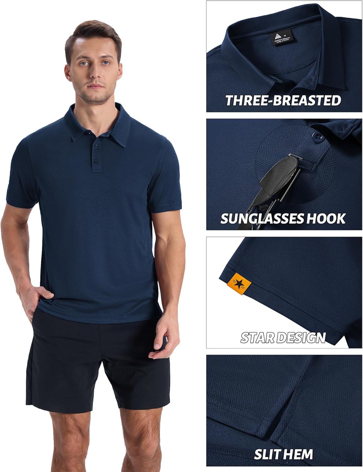 imageZITY Mens Golf Shirts Short Sleeve Collared Polo Shirts for Men Moisture Wicking Solid Tennis ShirtNavy Blue