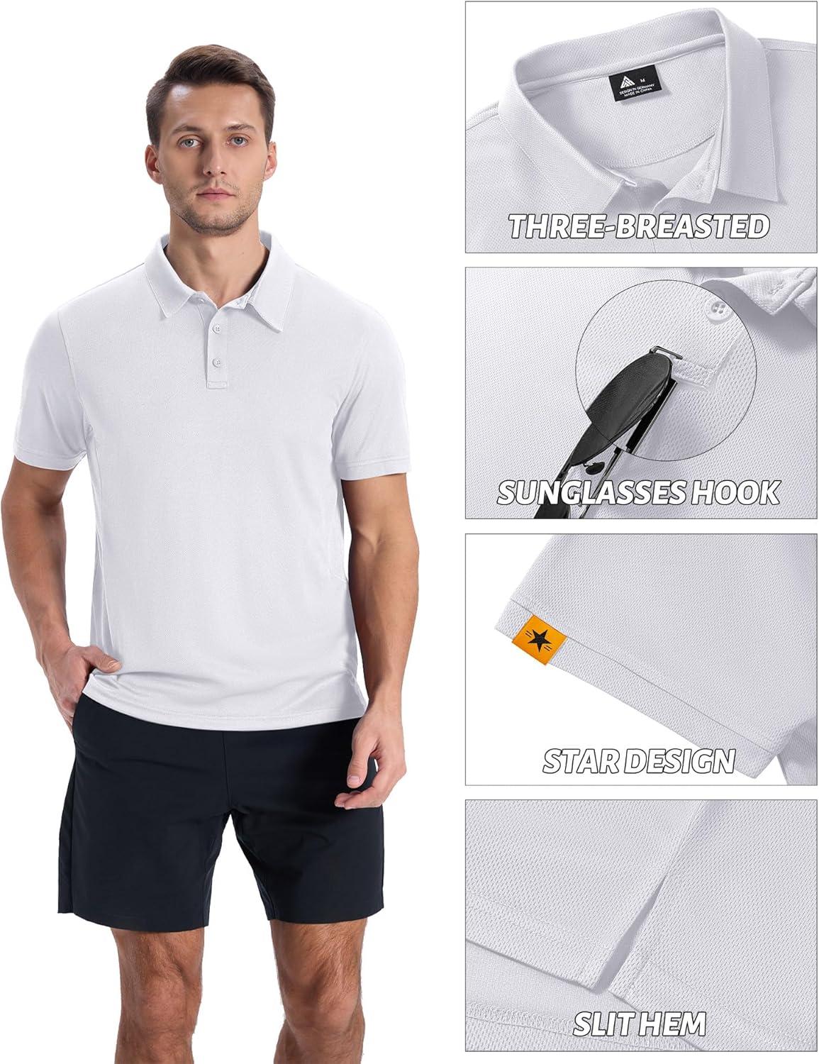 imageZITY Mens Golf Shirts Short Sleeve Collared Polo Shirts for Men Moisture Wicking Solid Tennis ShirtWhite