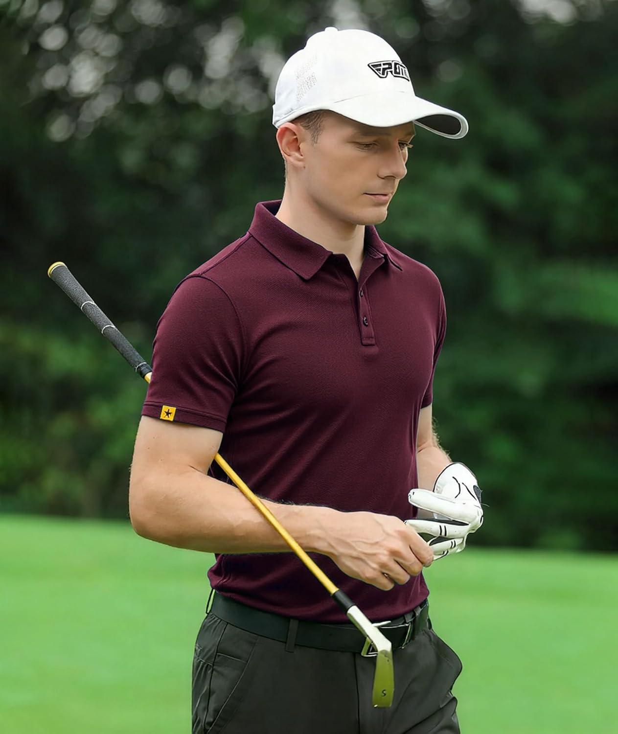 imageZITY Mens Golf Shirts Short Sleeve Collared Polo Shirts for Men Moisture Wicking Solid Tennis ShirtWine Red