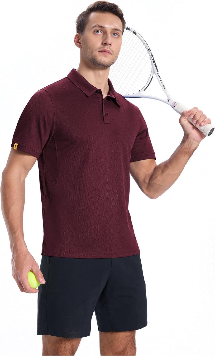 imageZITY Mens Golf Shirts Short Sleeve Collared Polo Shirts for Men Moisture Wicking Solid Tennis ShirtWine Red