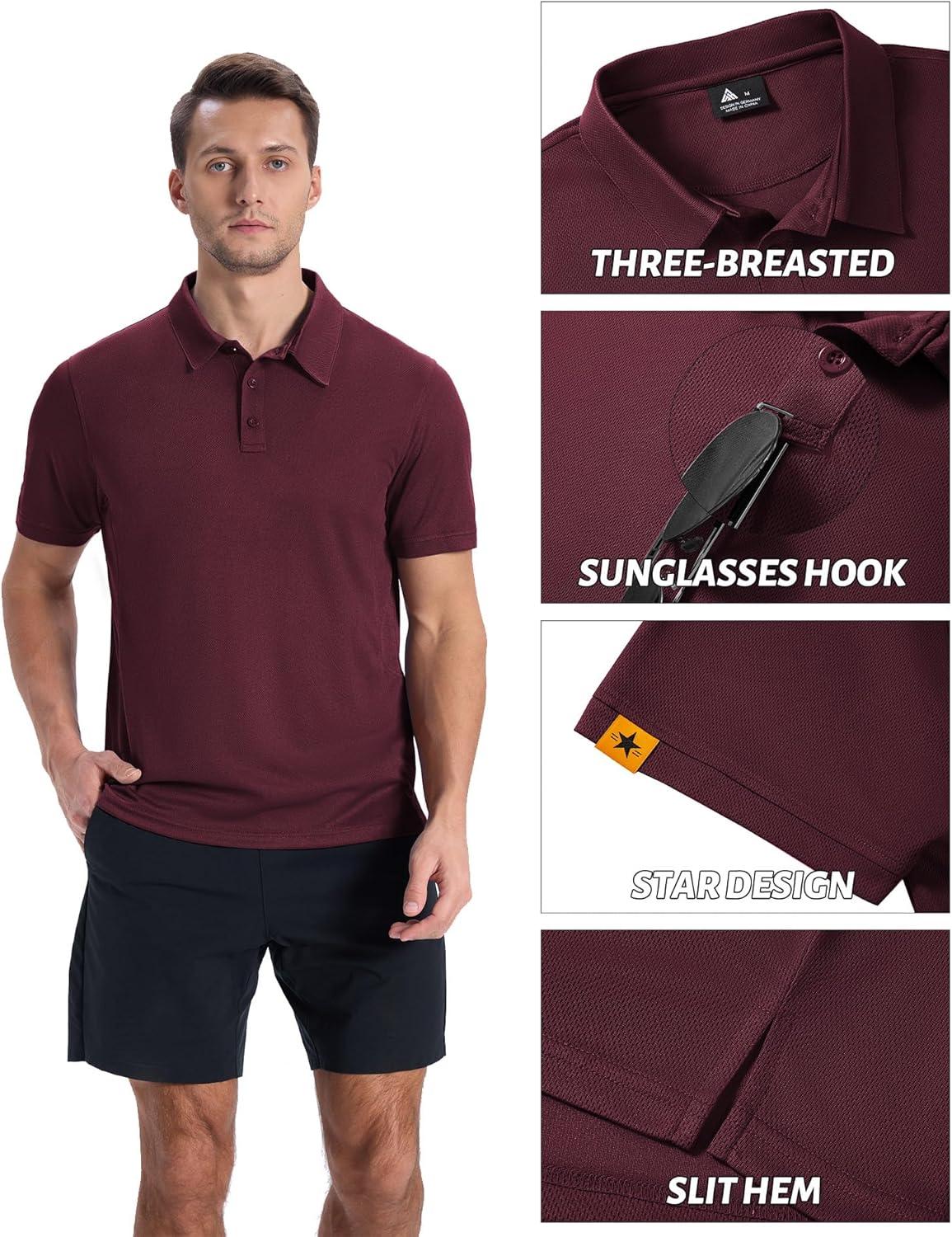 imageZITY Mens Golf Shirts Short Sleeve Collared Polo Shirts for Men Moisture Wicking Solid Tennis ShirtWine Red
