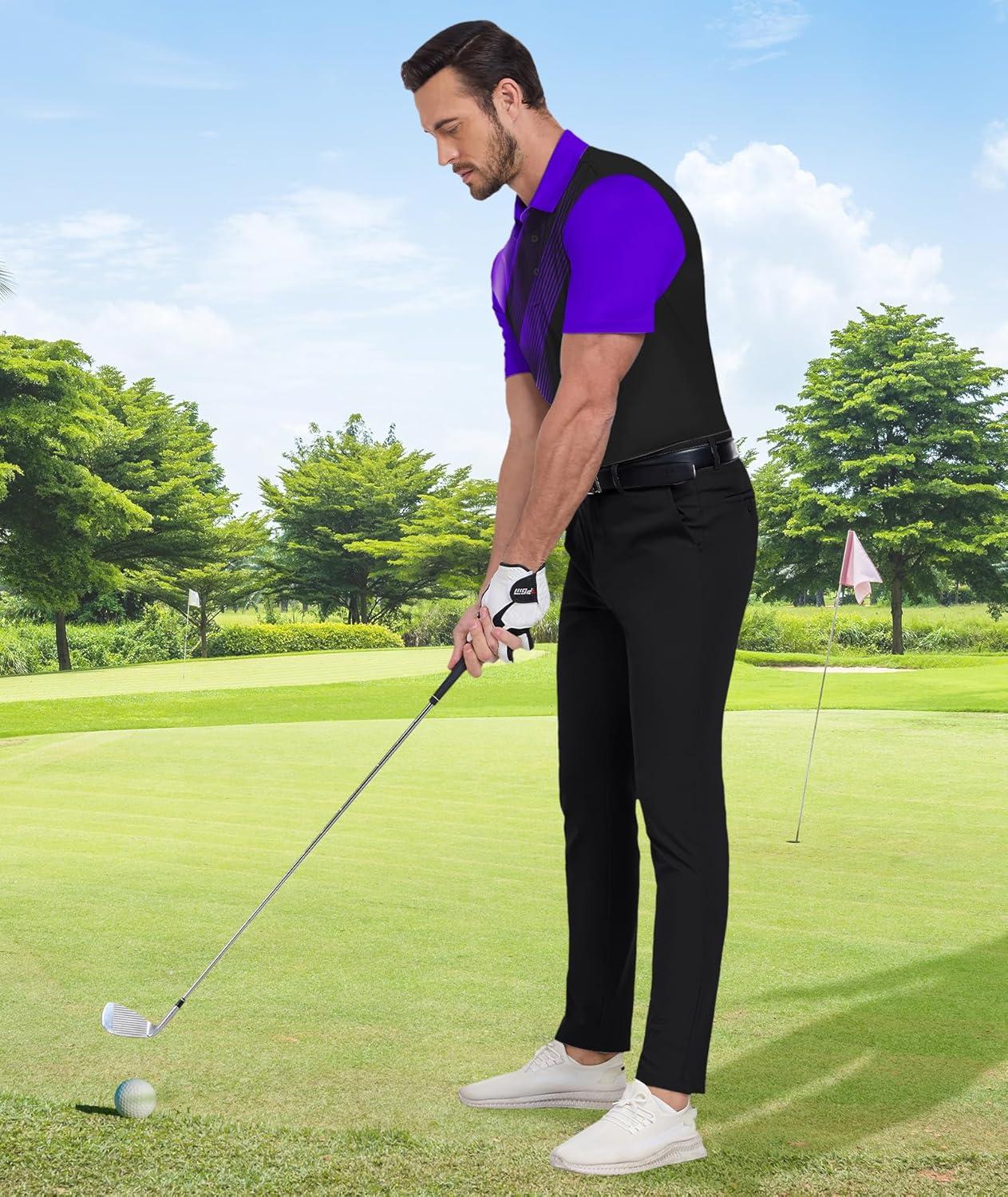 imageZITY Mens Golf Shirts Short Sleeve Moisture Wicking Performance Print Patterns Casual Collared Golf Polo Shirt for MenBlack Violet