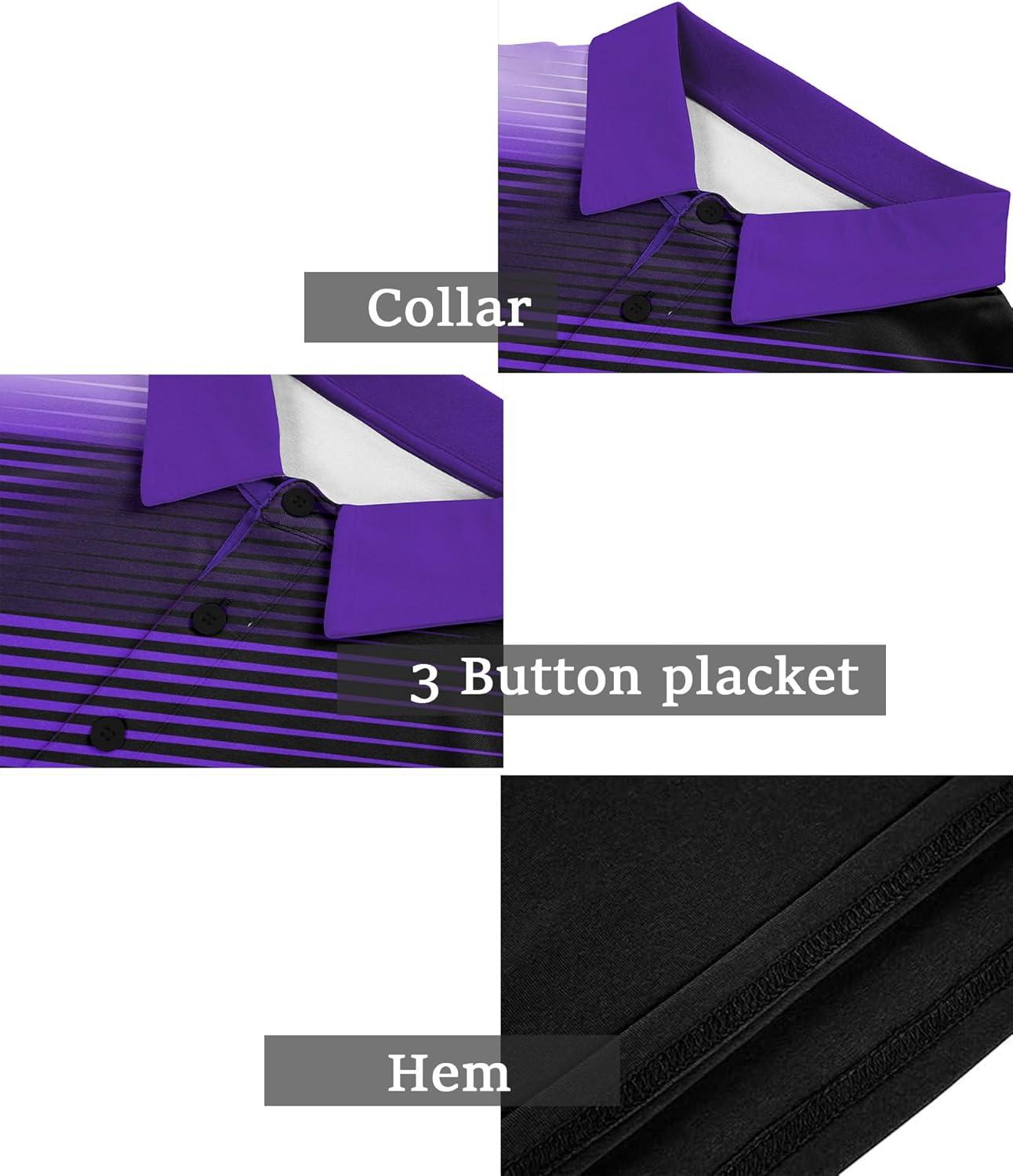 imageZITY Mens Golf Shirts Short Sleeve Moisture Wicking Performance Print Patterns Casual Collared Golf Polo Shirt for MenBlack Violet