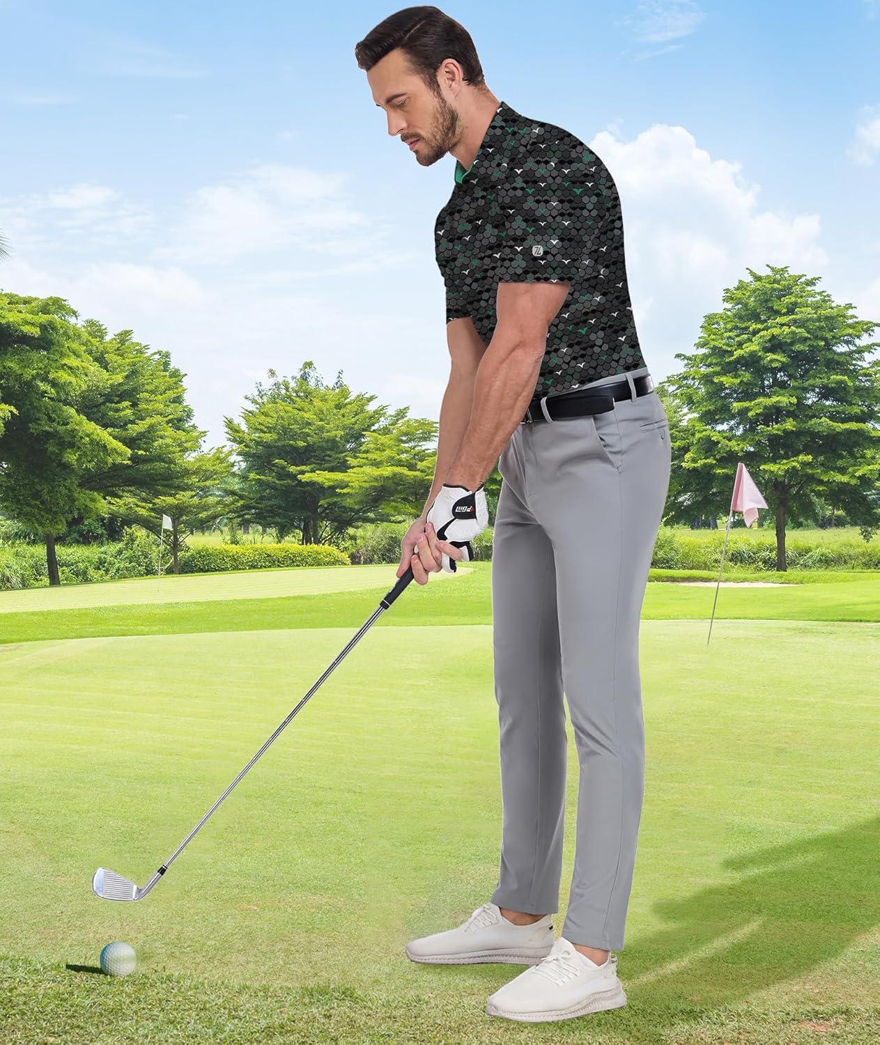 imageZITY Mens Golf Shirts Short Sleeve Moisture Wicking Performance Print Patterns Casual Collared Golf Polo Shirt for MenBlackish Green