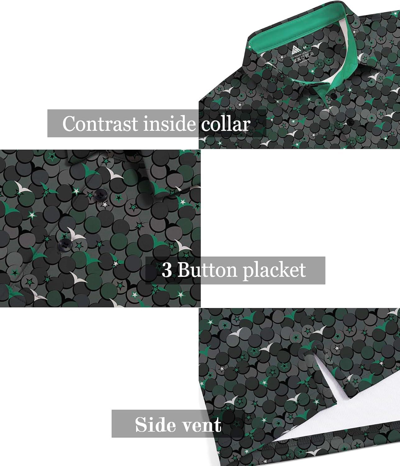 imageZITY Mens Golf Shirts Short Sleeve Moisture Wicking Performance Print Patterns Casual Collared Golf Polo Shirt for MenBlackish Green