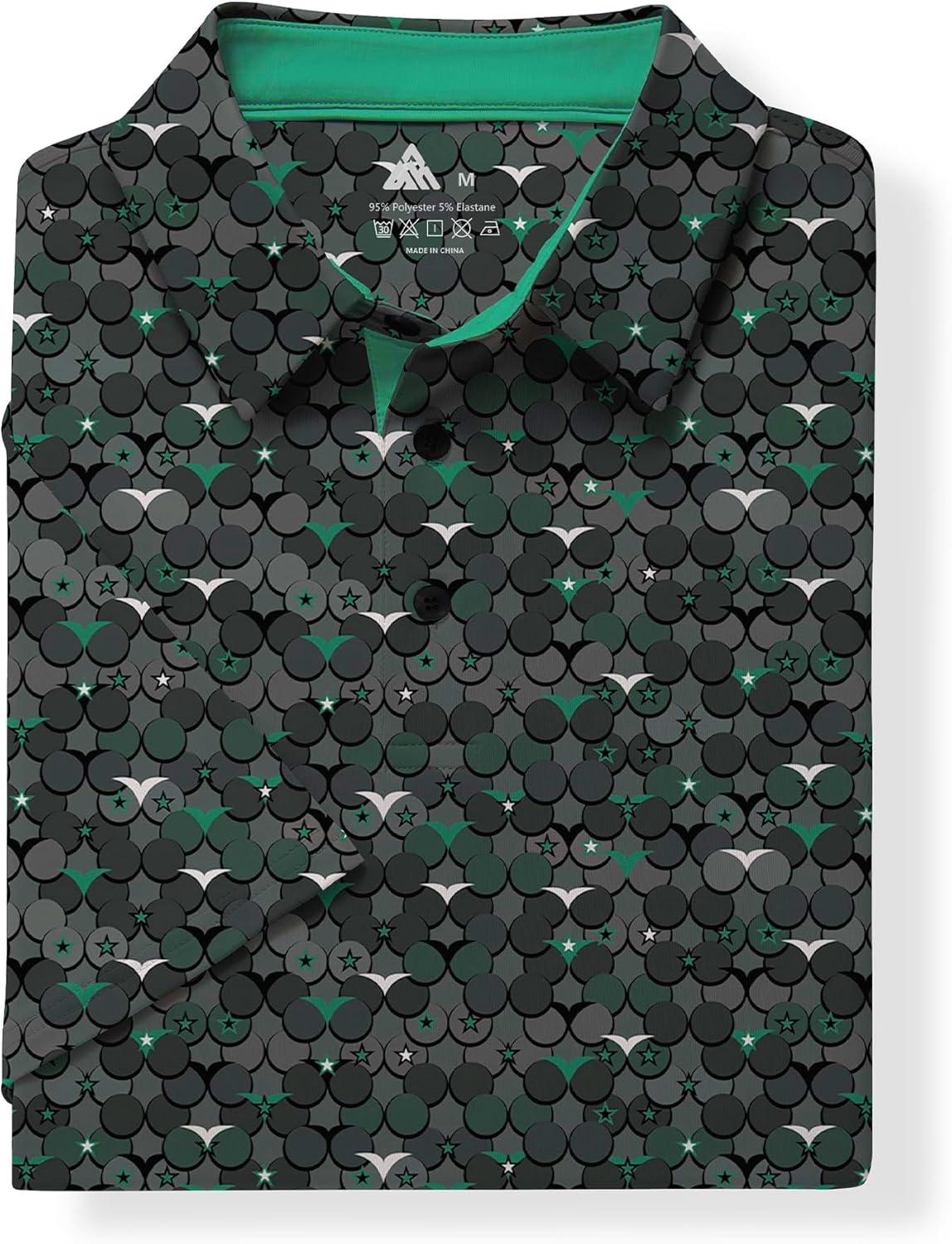 imageZITY Mens Golf Shirts Short Sleeve Moisture Wicking Performance Print Patterns Casual Collared Golf Polo Shirt for MenBlackish Green