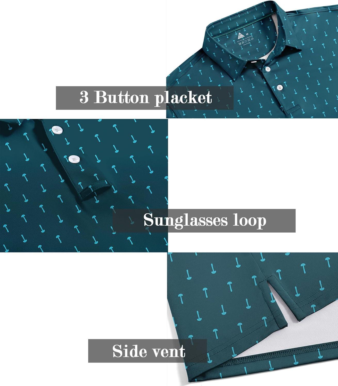 imageZITY Mens Golf Shirts Short Sleeve Moisture Wicking Performance Print Patterns Casual Collared Golf Polo Shirt for MenDark Teal Blue Golf Tee