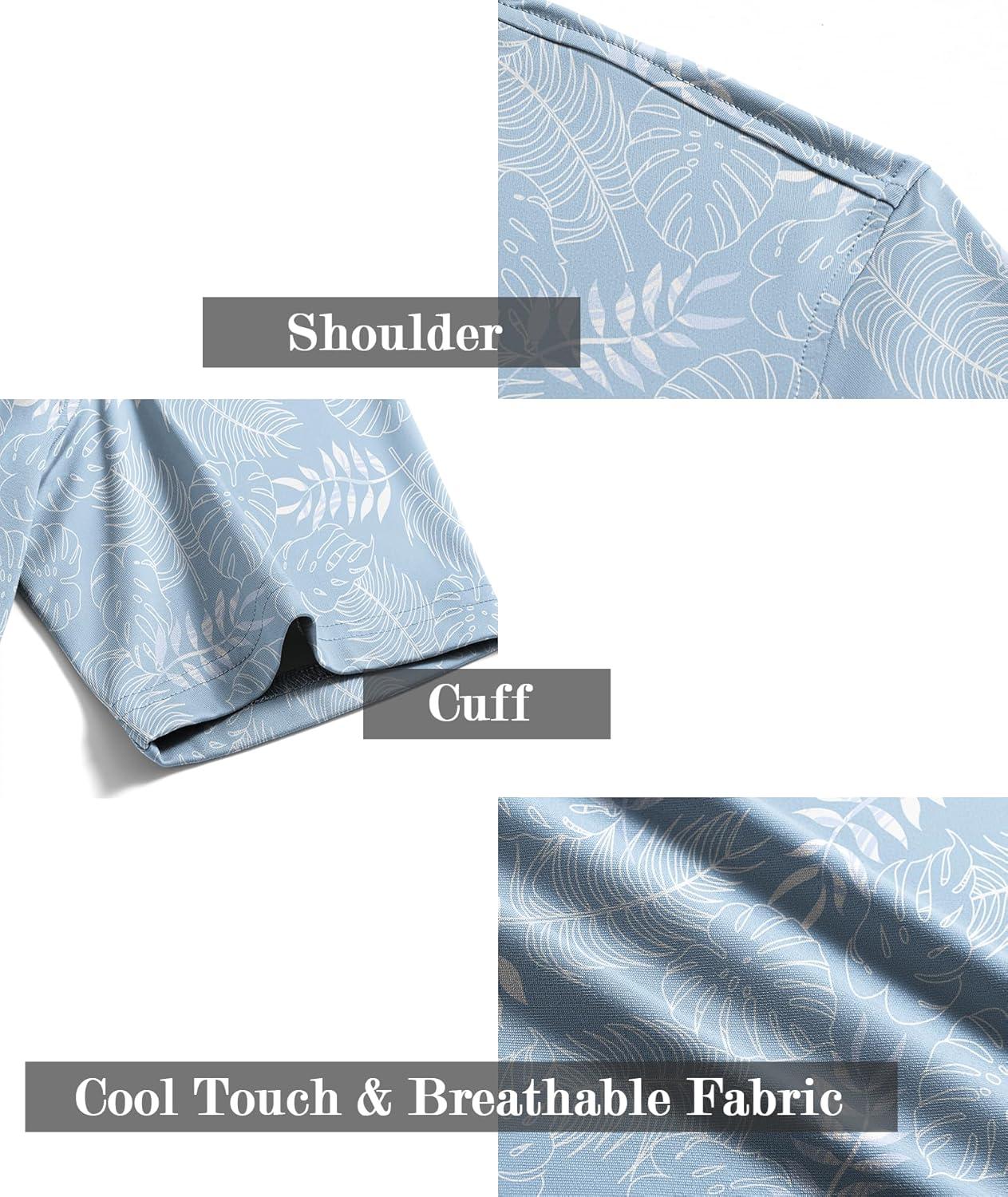 imageZITY Mens Golf Shirts Short Sleeve Moisture Wicking Performance Print Patterns Casual Collared Golf Polo Shirt for MenLight Blue Leaf