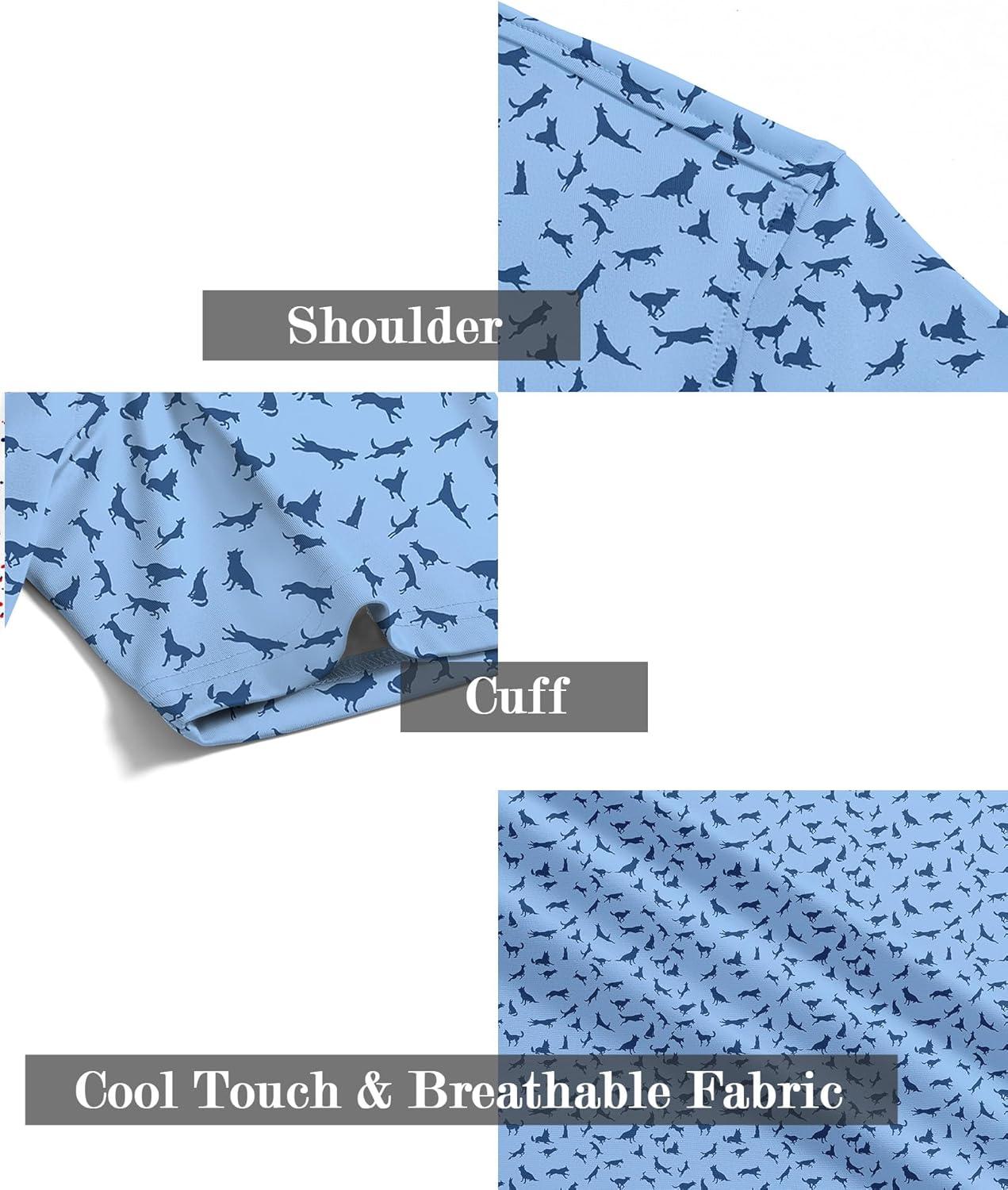 imageZITY Mens Golf Shirts Short Sleeve Moisture Wicking Performance Print Patterns Casual Collared Golf Polo Shirt for MenMoon Blue Dinosaur