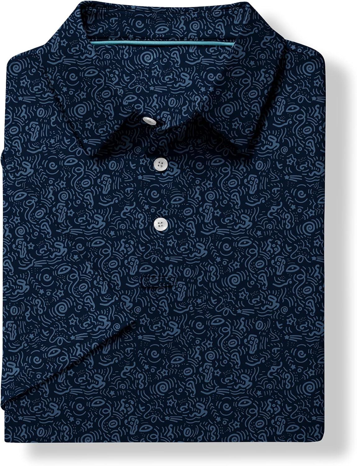 imageZITY Mens Golf Shirts Short Sleeve Moisture Wicking Performance Print Patterns Casual Collared Golf Polo Shirt for MenNavy Graffiti
