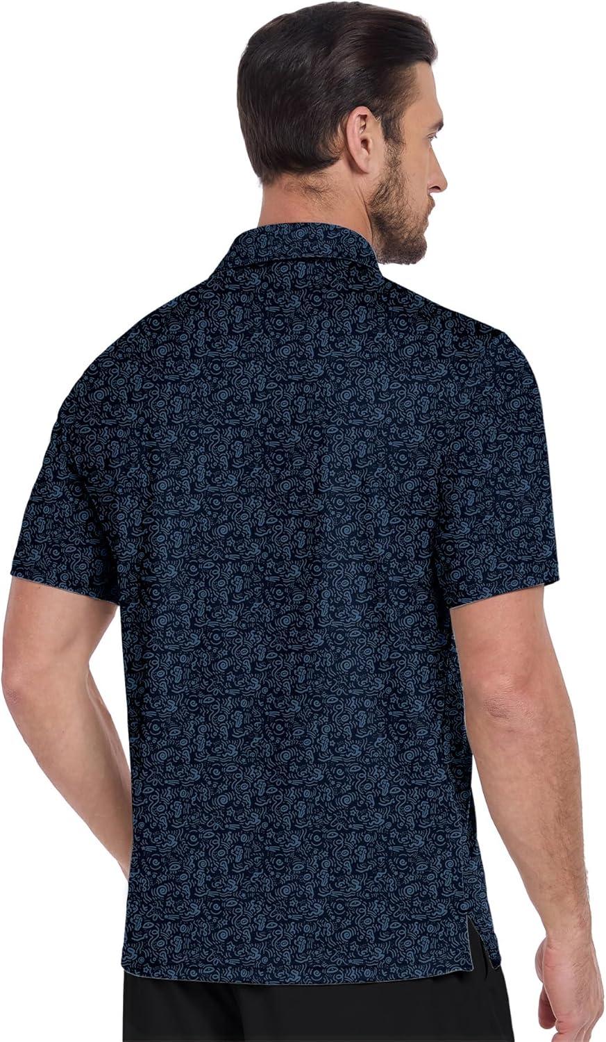 imageZITY Mens Golf Shirts Short Sleeve Moisture Wicking Performance Print Patterns Casual Collared Golf Polo Shirt for MenNavy Graffiti