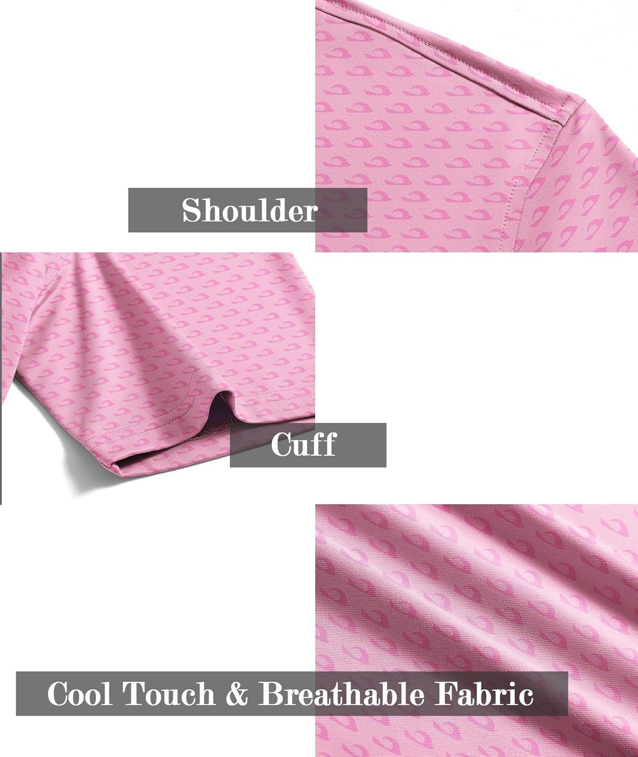 imageZITY Mens Golf Shirts Short Sleeve Moisture Wicking Performance Print Patterns Casual Collared Golf Polo Shirt for MenPink Waves
