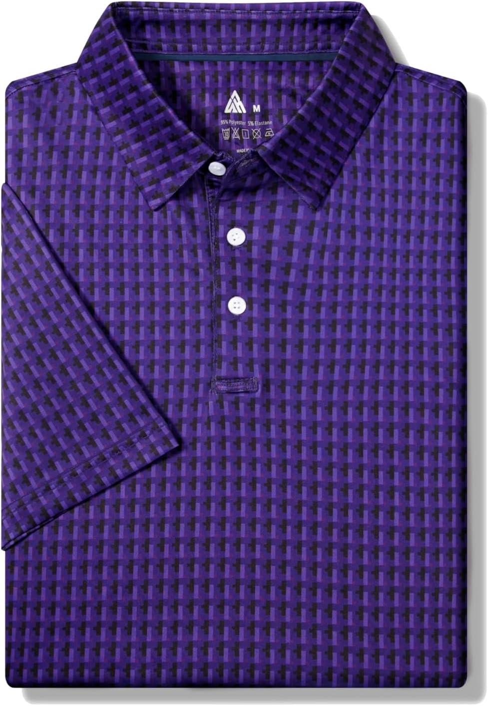 imageZITY Mens Golf Shirts Short Sleeve Moisture Wicking Performance Print Patterns Casual Collared Golf Polo Shirt for MenPurple Block