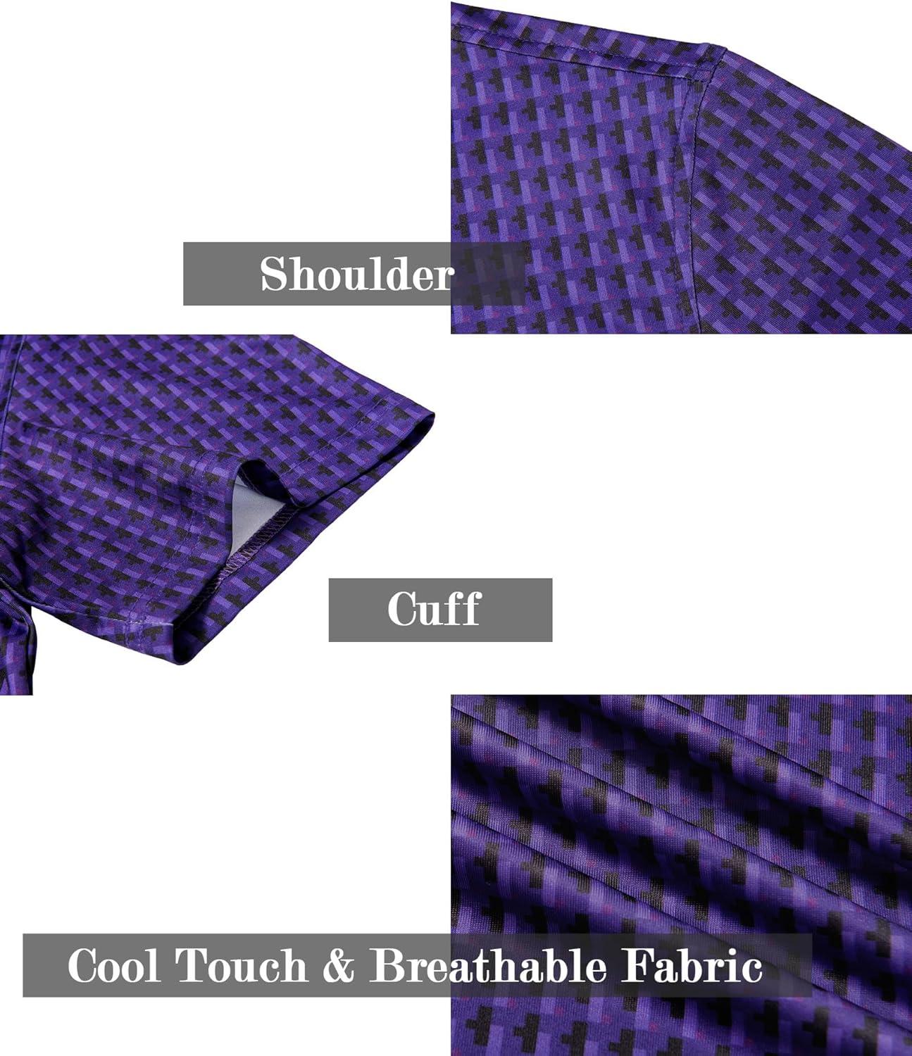 imageZITY Mens Golf Shirts Short Sleeve Moisture Wicking Performance Print Patterns Casual Collared Golf Polo Shirt for MenPurple Block