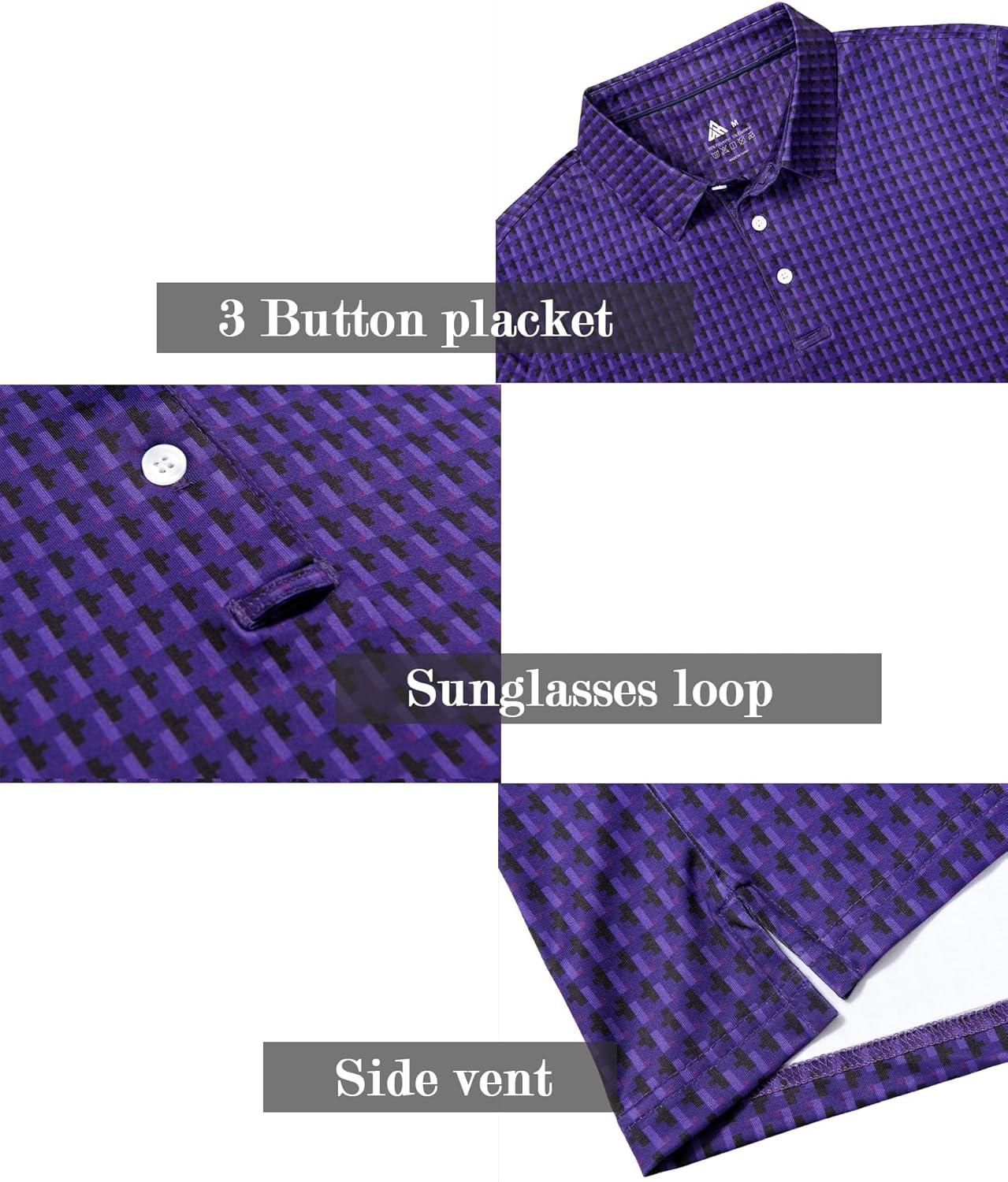 imageZITY Mens Golf Shirts Short Sleeve Moisture Wicking Performance Print Patterns Casual Collared Golf Polo Shirt for MenPurple Block