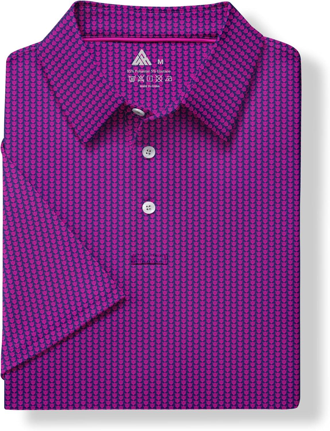 imageZITY Mens Golf Shirts Short Sleeve Moisture Wicking Performance Print Patterns Casual Collared Golf Polo Shirt for MenPurple Red