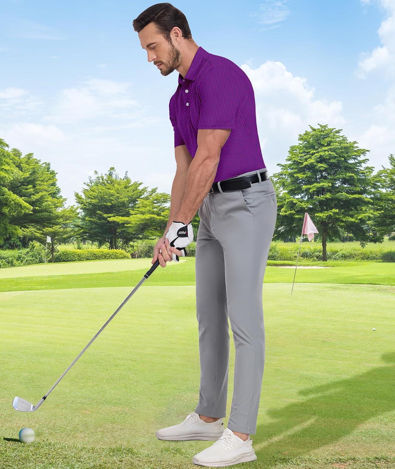 imageZITY Mens Golf Shirts Short Sleeve Moisture Wicking Performance Print Patterns Casual Collared Golf Polo Shirt for MenPurple Red