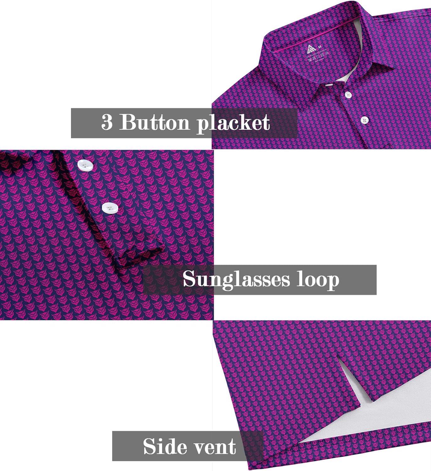 imageZITY Mens Golf Shirts Short Sleeve Moisture Wicking Performance Print Patterns Casual Collared Golf Polo Shirt for MenPurple Red