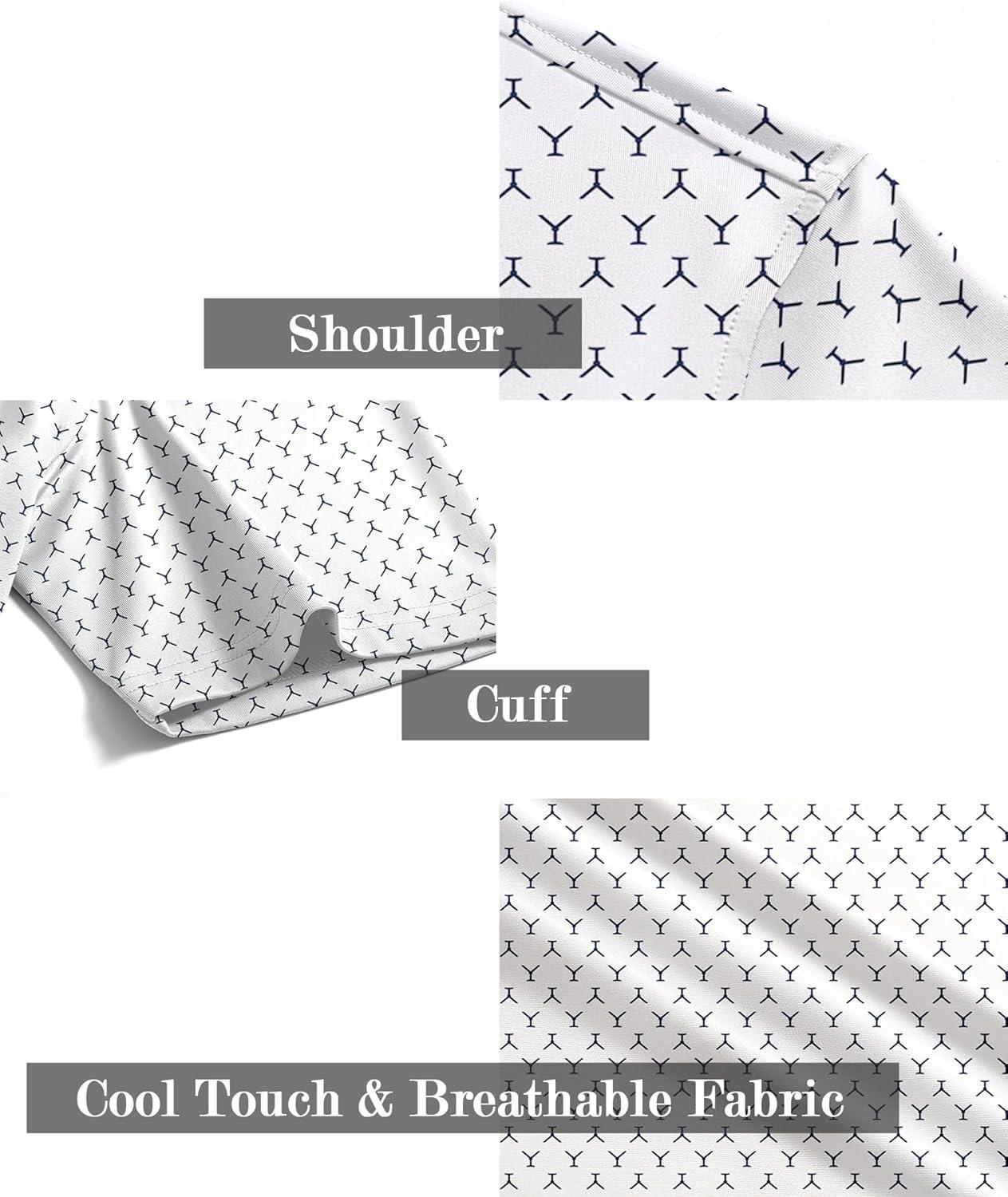 imageZITY Mens Golf Shirts Short Sleeve Moisture Wicking Performance Print Patterns Casual Collared Golf Polo Shirt for MenWhite