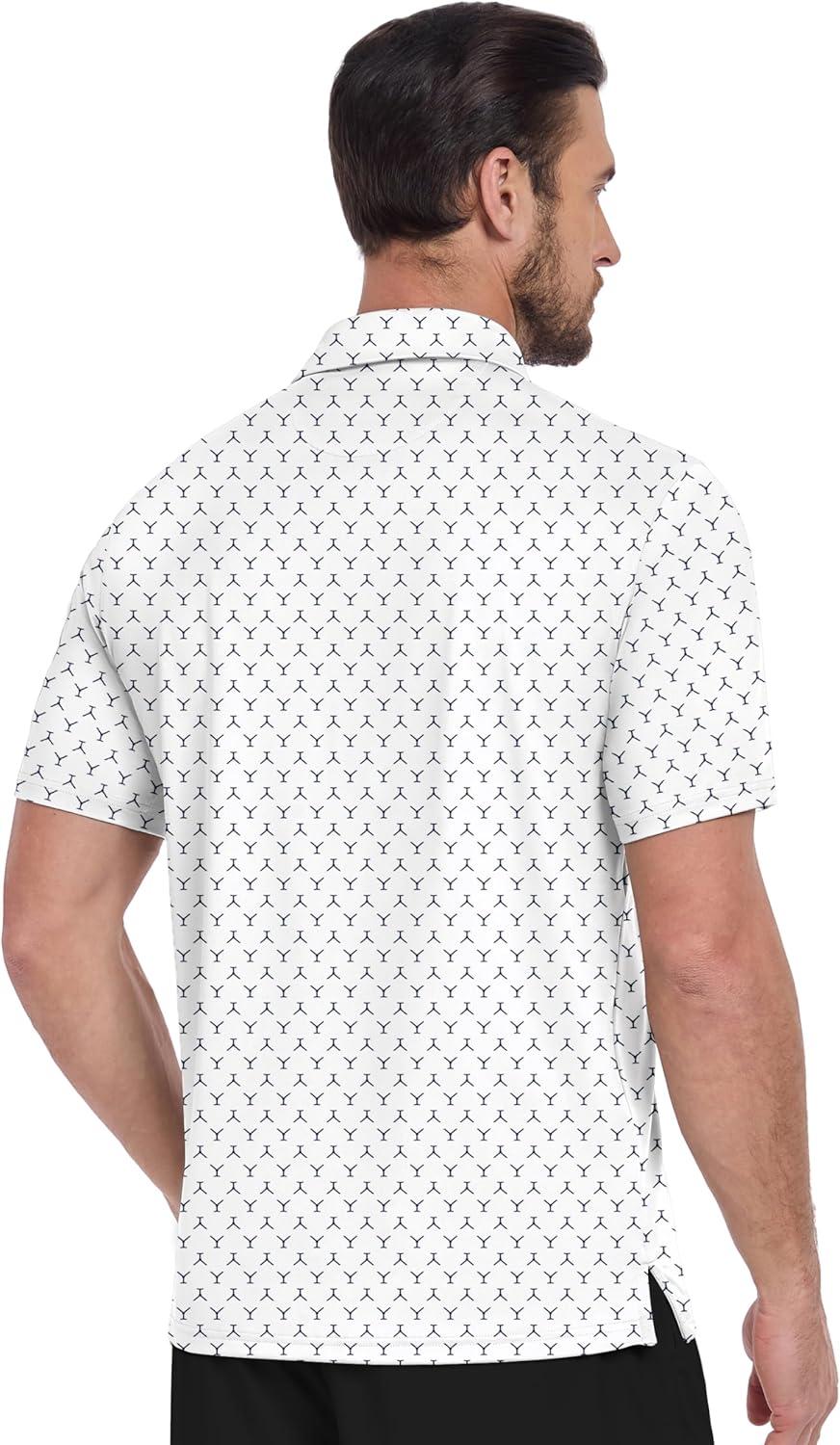 imageZITY Mens Golf Shirts Short Sleeve Moisture Wicking Performance Print Patterns Casual Collared Golf Polo Shirt for MenWhite