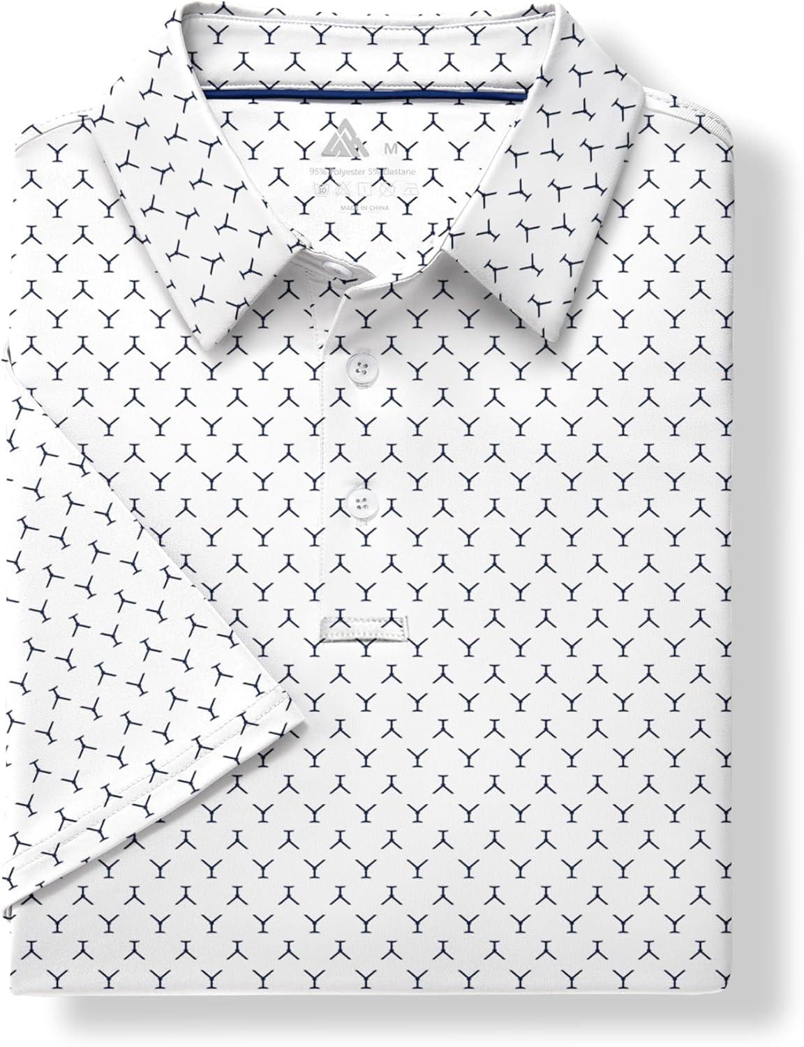 imageZITY Mens Golf Shirts Short Sleeve Moisture Wicking Performance Print Patterns Casual Collared Golf Polo Shirt for MenWhite
