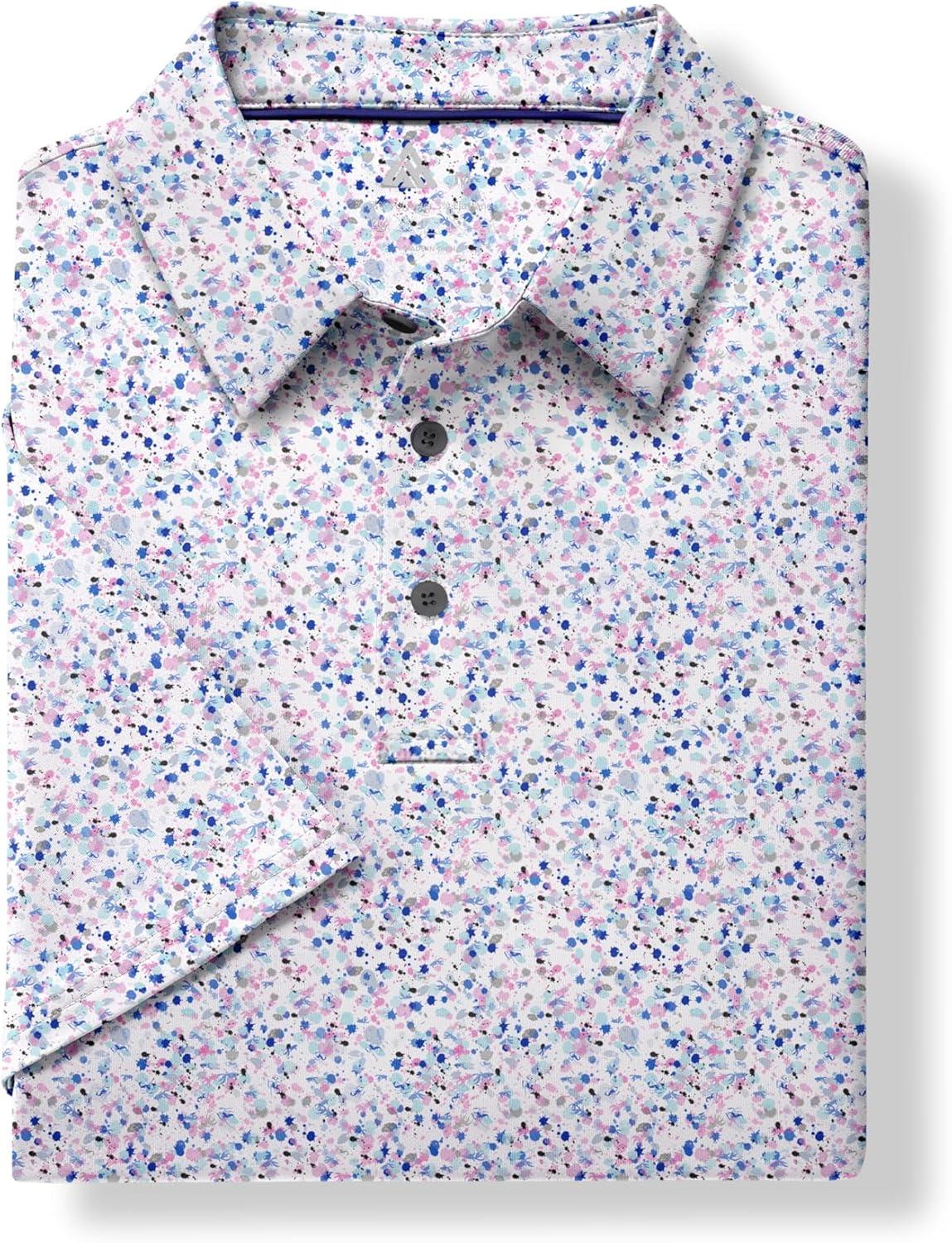 imageZITY Mens Golf Shirts Short Sleeve Moisture Wicking Performance Print Patterns Casual Collared Golf Polo Shirt for MenWhite Colorful Dots