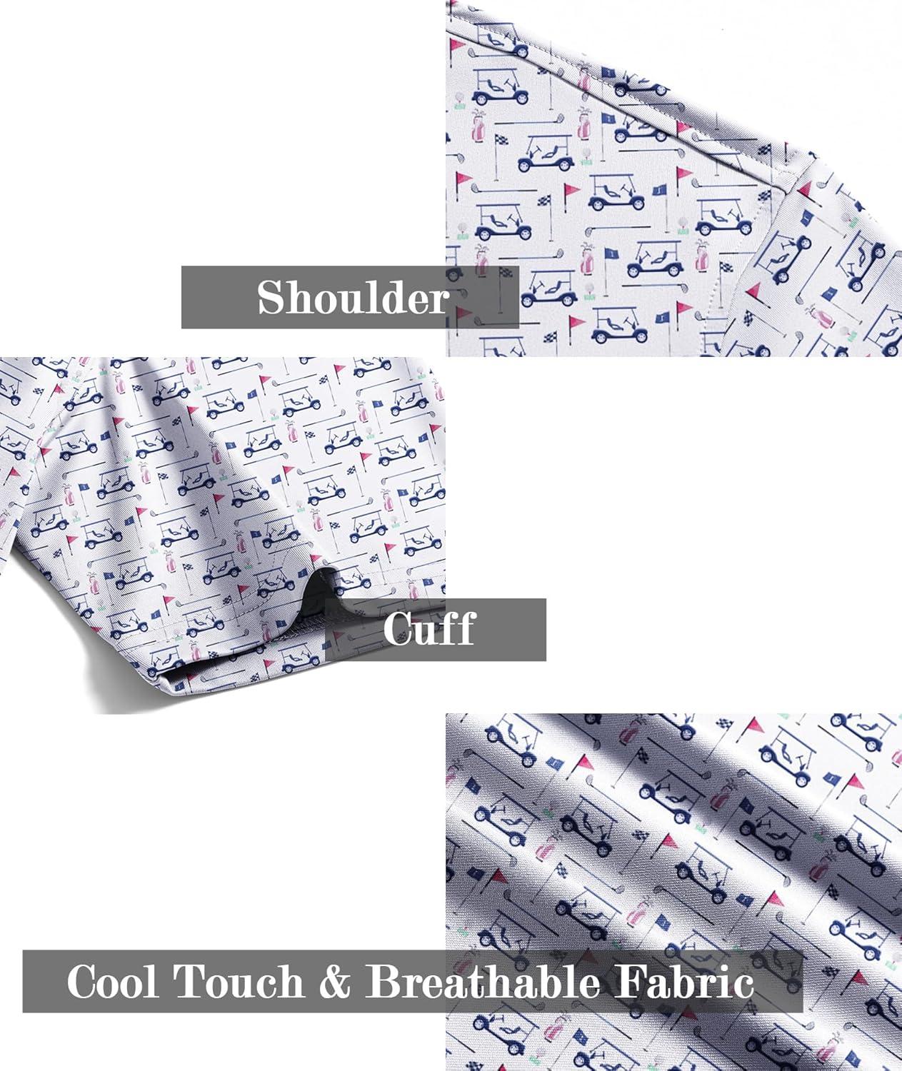 imageZITY Mens Golf Shirts Short Sleeve Moisture Wicking Performance Print Patterns Casual Collared Golf Polo Shirt for MenWhite Golf Cart