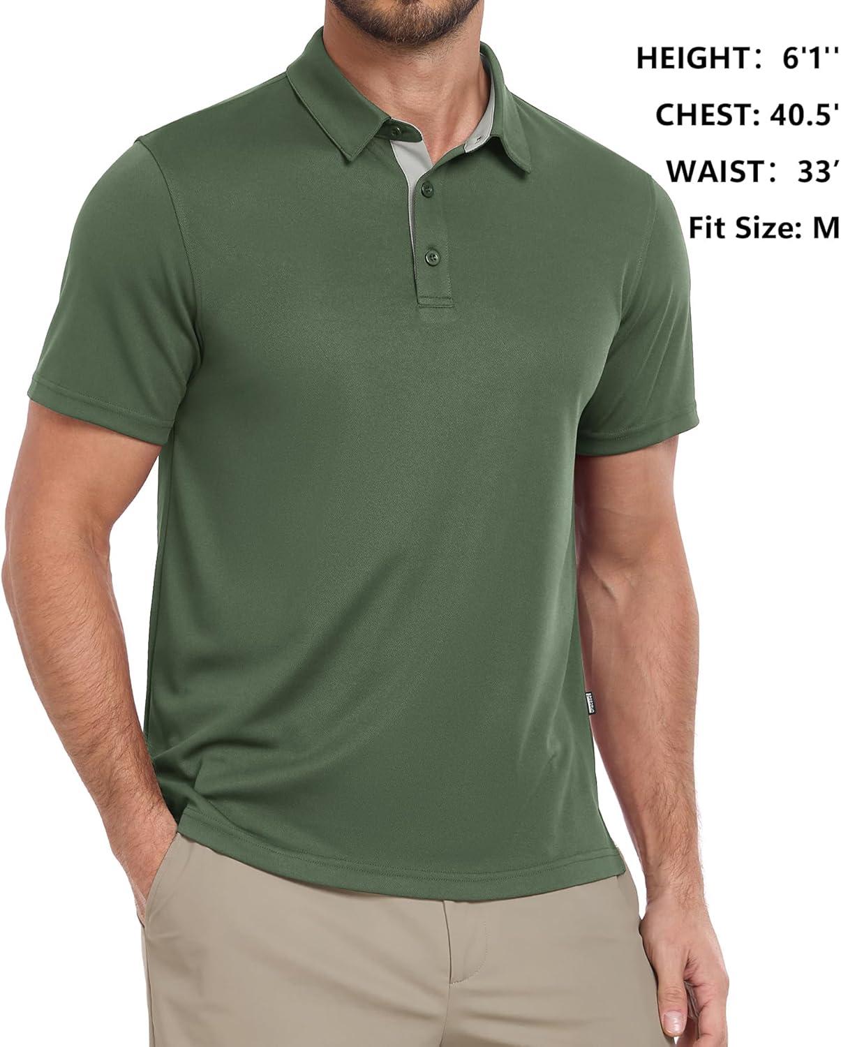imageZITY Mens Golf Shirts Short Sleeve Polo Performance Moisture Wicking Dry Fit Collared Shirts for Casual BussinessArmy Green