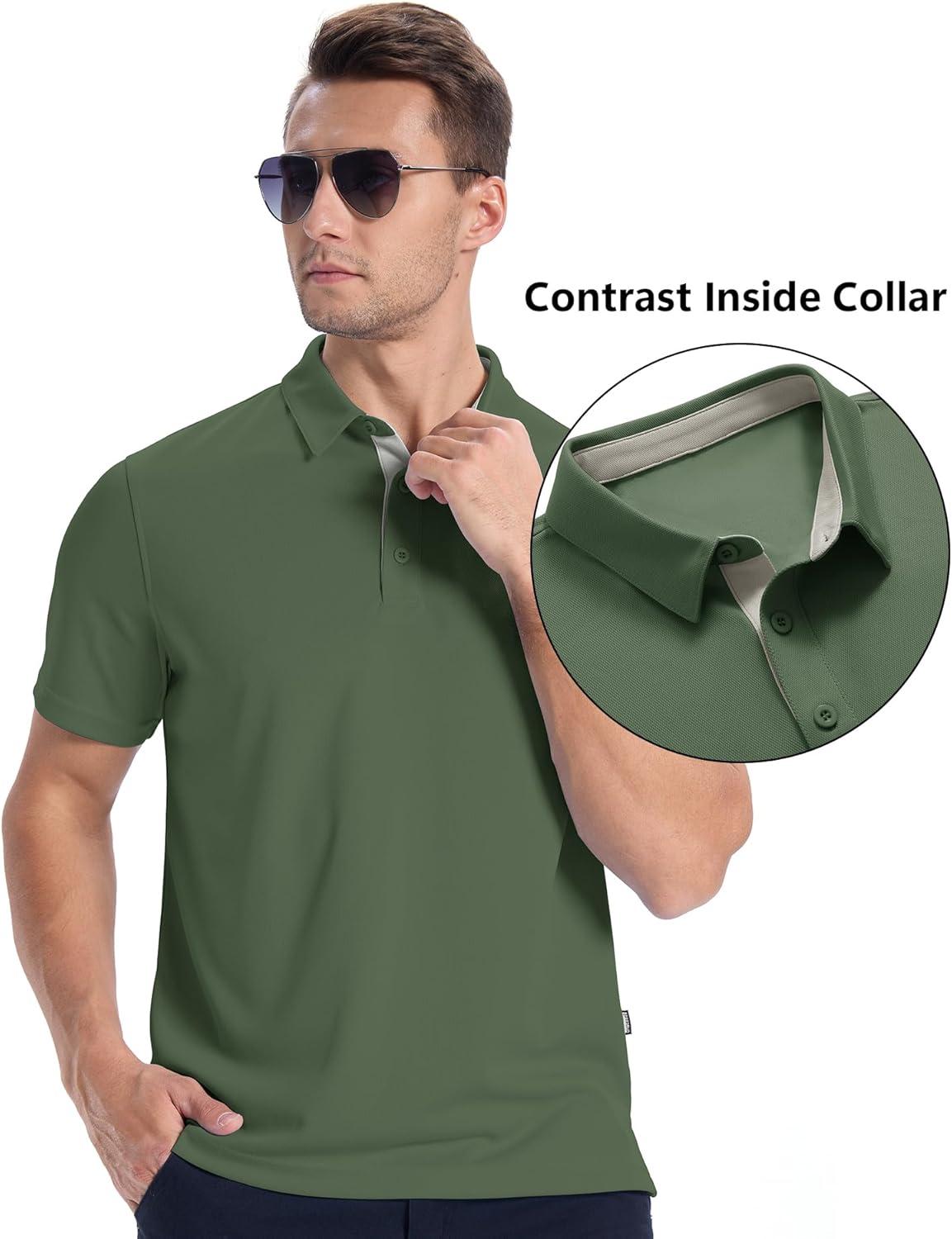 imageZITY Mens Golf Shirts Short Sleeve Polo Performance Moisture Wicking Dry Fit Collared Shirts for Casual BussinessArmy Green